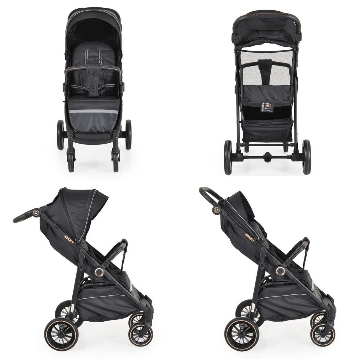 BUGGY Sommer schwarz Kinderbuggy, Sonnendach, EVA-Räder, verstellbar - Schwarz, Metall (95/58/110cm) - Moni