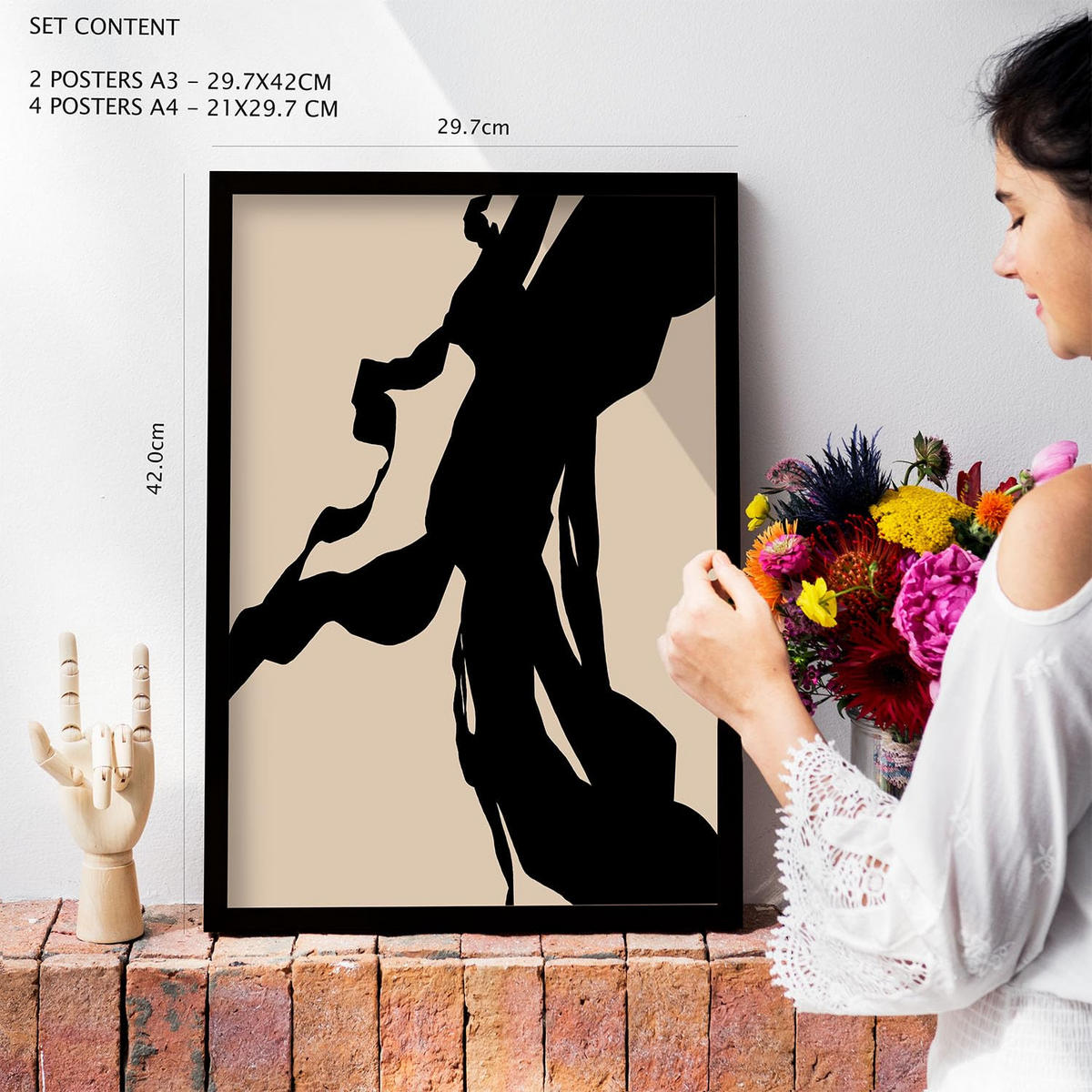 POSTER Set Mit 6 Zusammenfassungen In Form Ästhetische Dekorative Gemälde Für Ihr Wohnzimmer, Schlafzimmer Oder Zuhause A3 & A4 Schwarzer Rahmen - Schwarz, Papier (29/3cm) - Nacnic