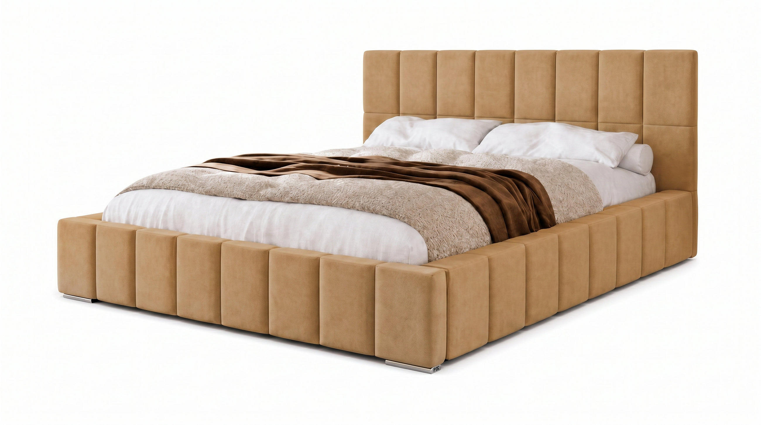 POLSTERBETT Alma 200x200 cm, Doppelbett mit Bettkasten und Lattenrost aus Holz, Velourstoff: Beige - Beige, Holz/Textil (200/200cm) - Marpur