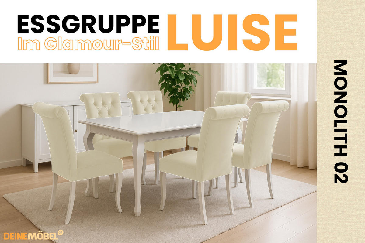 TISCHGRUPPE LUISE 140(+40)/80 cm in Weiß Hochglanz mit 6 Stühlen in Beige - Weiß Hochglanz/Beige, Holz/Holzwerkstoff (80/76/140cm) - Deine Möbel 24