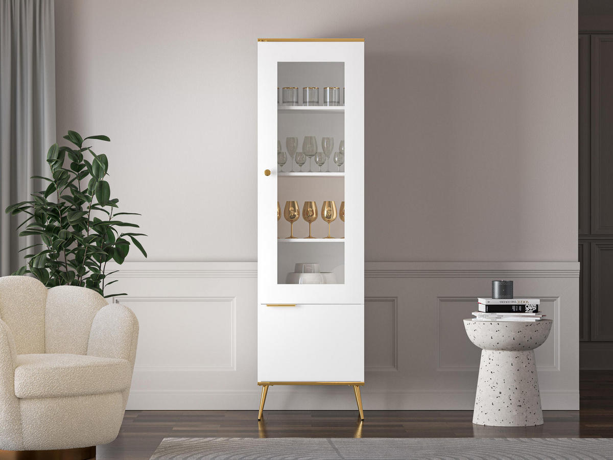 VITRINE VITERBO Weiß 55x40x195 cm - Weiß, Holzwerkstoff (55/195/40cm) - FURNLUX