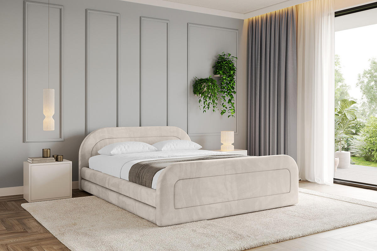 POLSTERBETT mit Bettkasten, Fußteil und Lattenrost, Boxbett mit Matratze H3/H4 - LERIS-v1-Z 180x200 Beige - Beige, Holzwerkstoff/Textil (180/200cm) - ALTDECOR