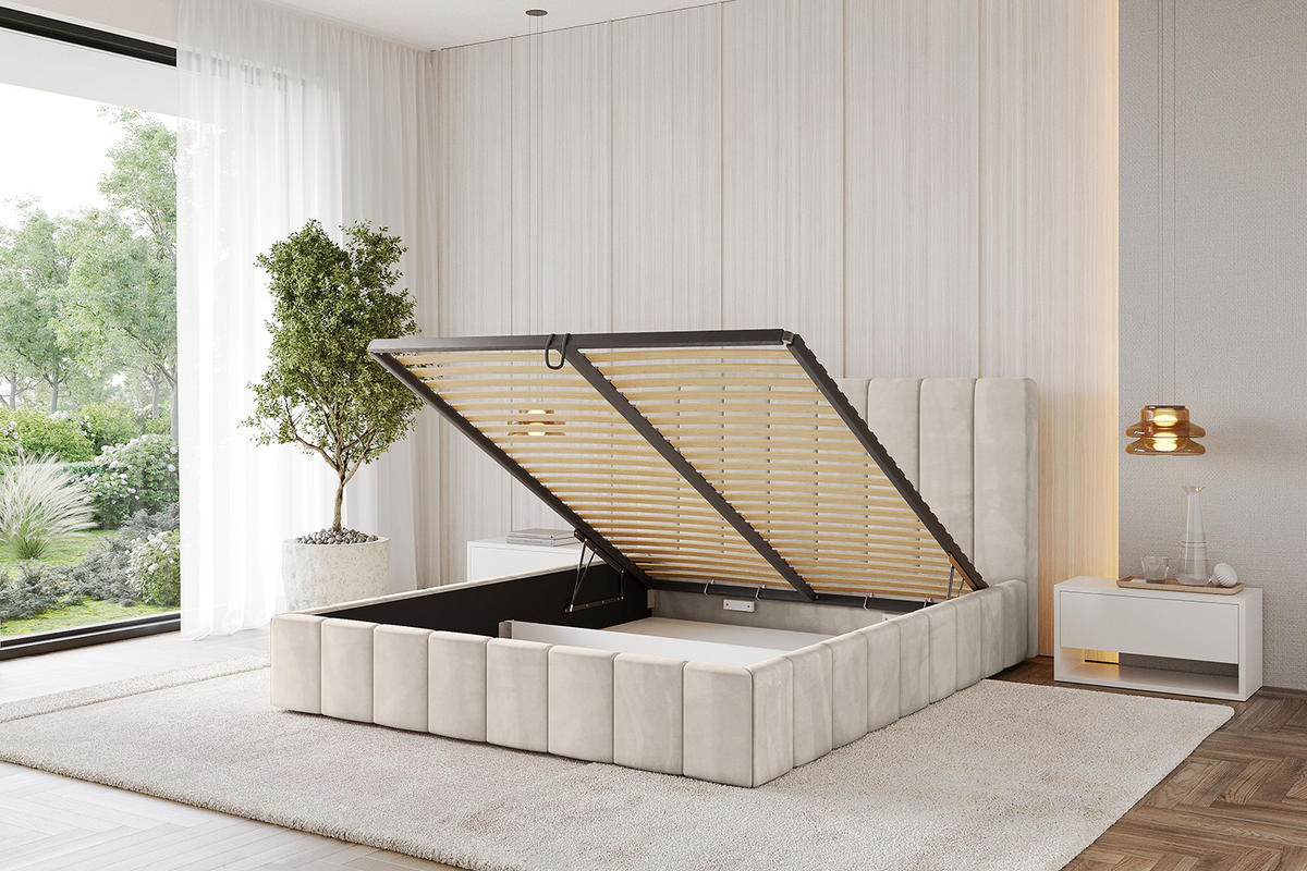 POLSTERBETT mit Bettkasten und Lattenrost, Boxbett ohne Matratze - FINO 180x200 Beige - Beige, Holzwerkstoff/Textil (180/200cm) - ALTDECOR