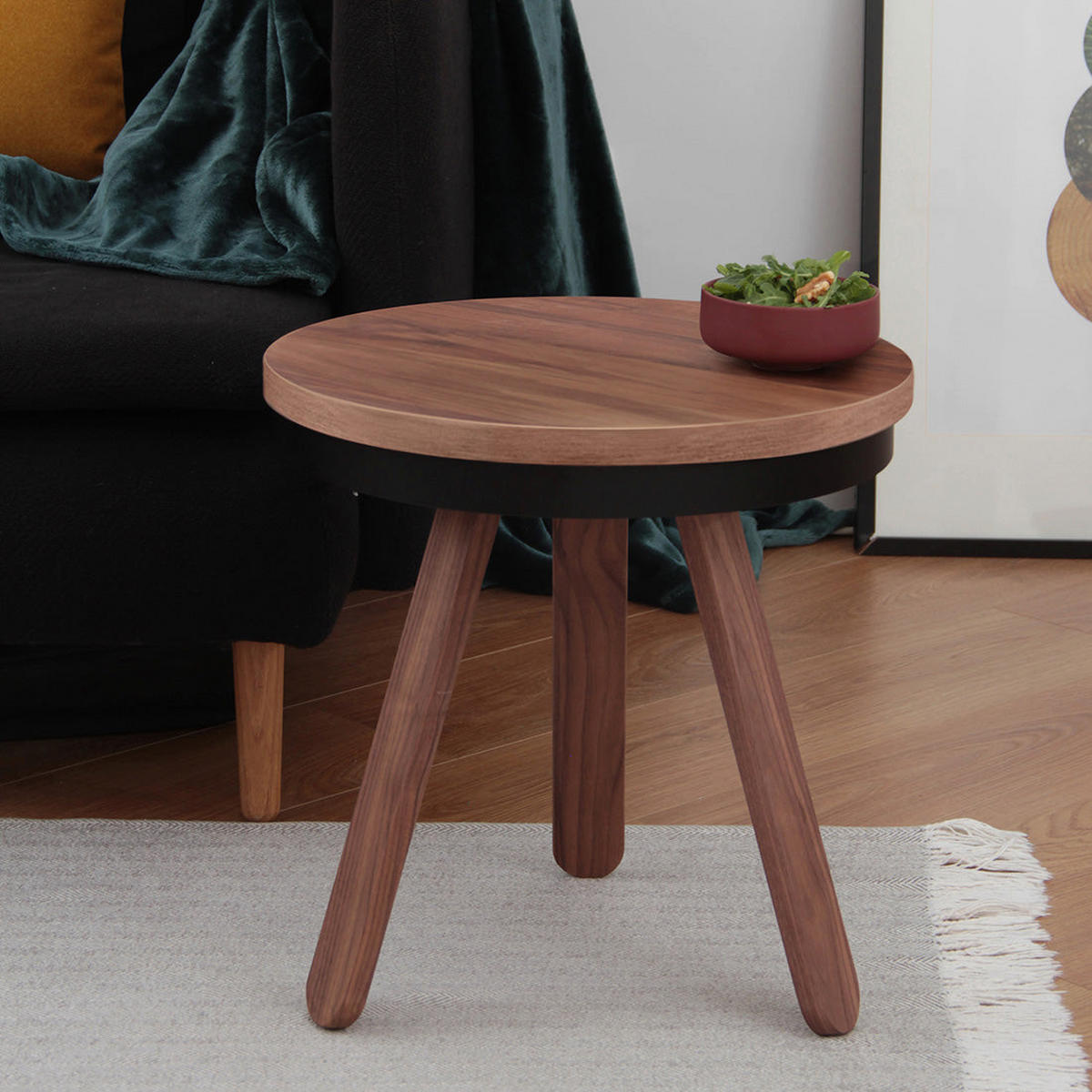 BEISTELLTISCH Batea S mit Tablett - Walnussfarben/Schwarz, Holz (42/42/42cm) - Woodendot