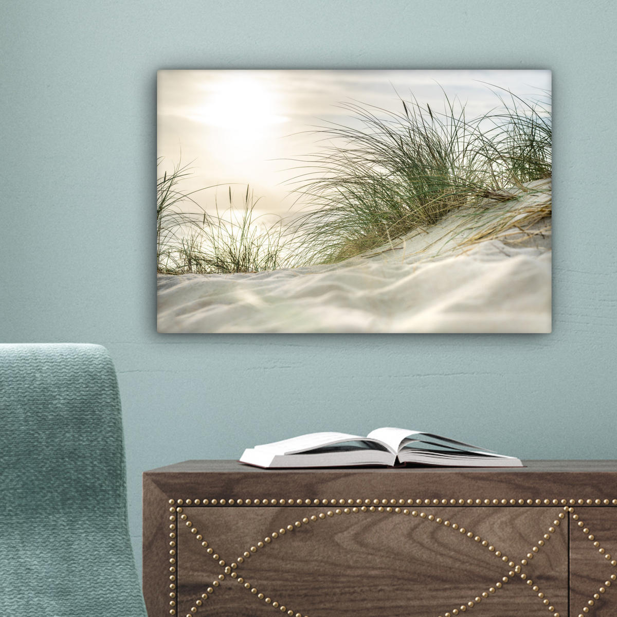 LEINWANDBILD Dünen mit Strandhafer in der Sonne des Nationalparks Schleswig-Holsteinisches Wattenmeer 30x20 cm - Creme, Textil (30/20cm) - MuchoWow