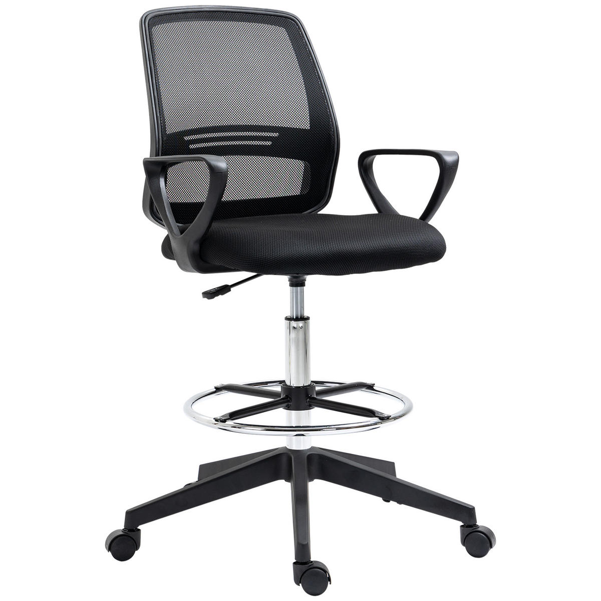 BÜROSTUHL DE-05082 Mit Armlehnen, Fußring & Netzbespannung Schwarz - Schwarz, Kunststoff (66/120/68cm) - ComfortXL