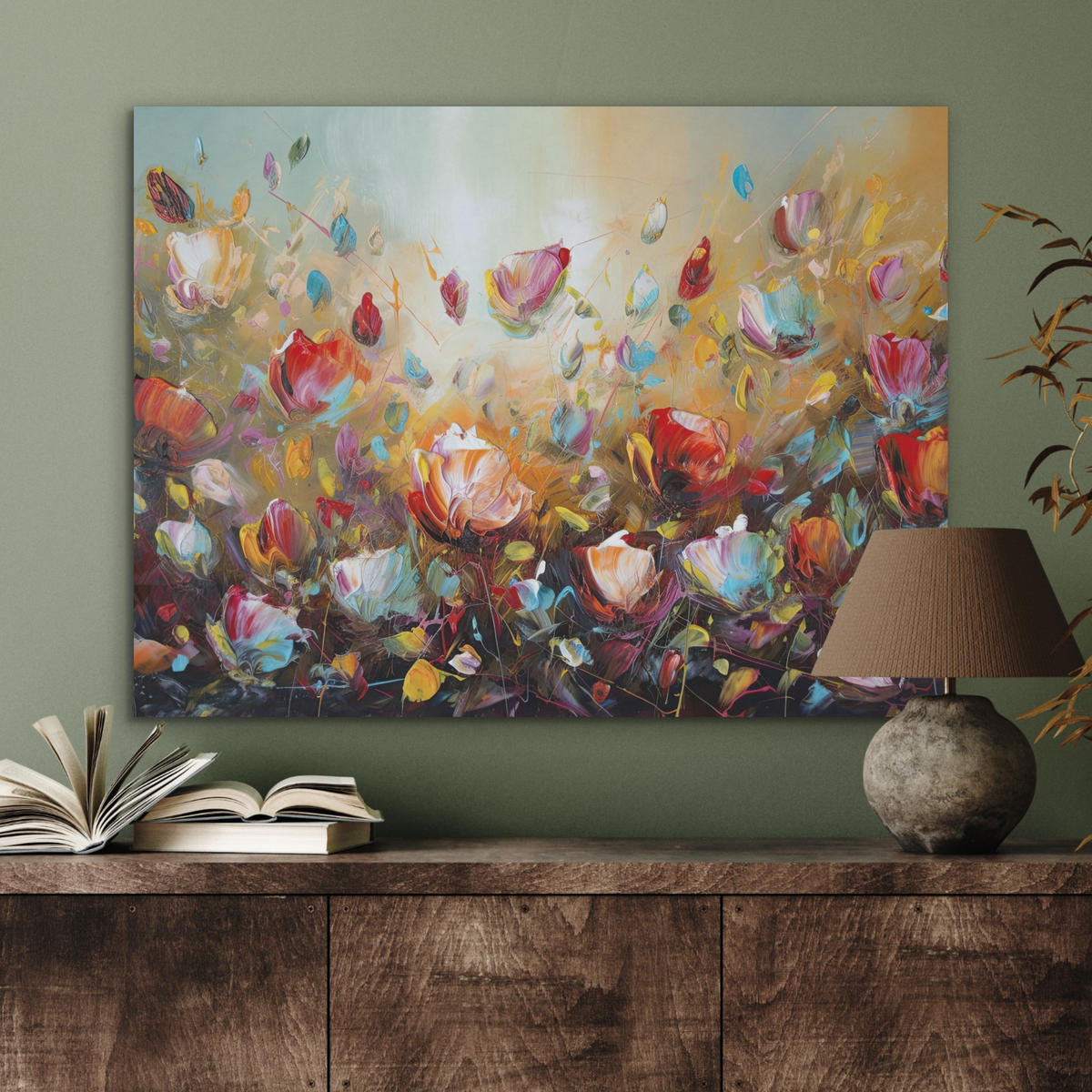 AKUSTIKPANEEL Blumen - Kunst - Natur - Ölgemälde 80x60 cm - Multicolor, Textil (80/0.9/60cm) - MuchoWow