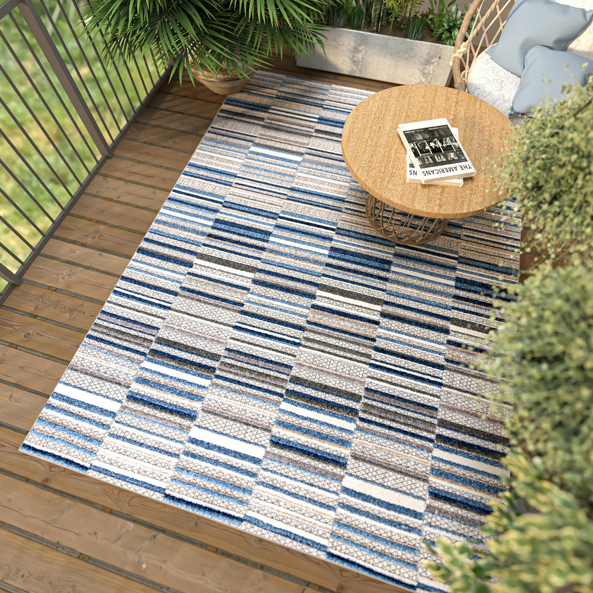 TEPPICH In-Outdoor Blau Abstract, Kühlergrill - Kurzflor Rechteckig Grau - 80 x 150 cm - Blau, Textil (80/150cm) - Mazovia