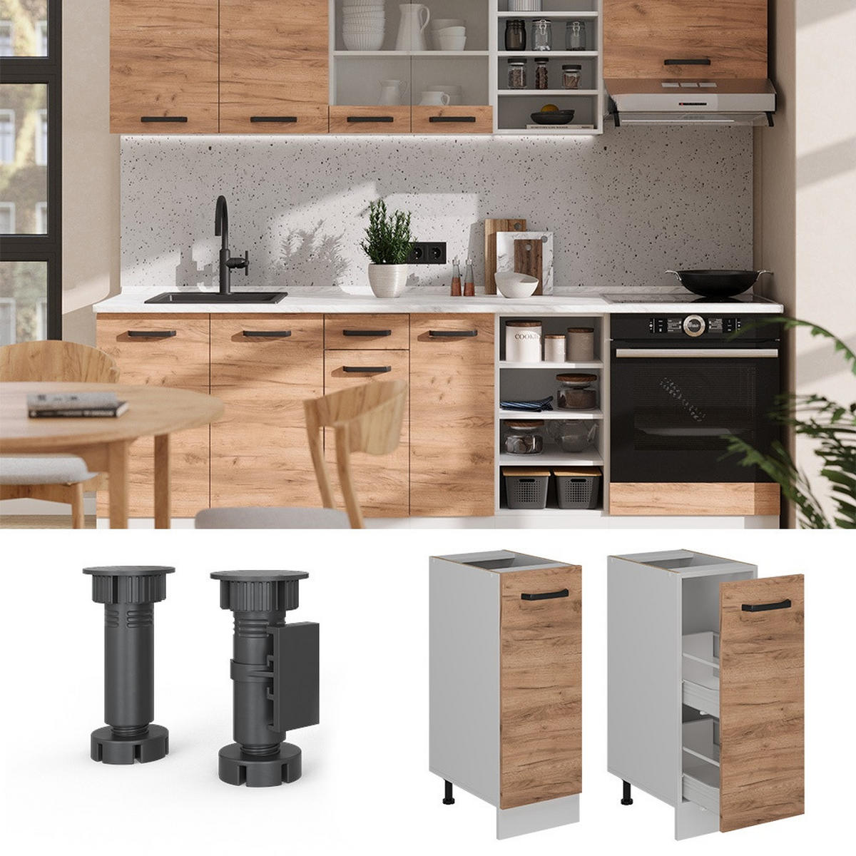 APOTHEKERSCHRANK R-Line Goldkraft Eiche 30 cm AP Anthrazit - Honigeiche/Weiß, Holzwerkstoff (30/81.6/60cm) - Vicco