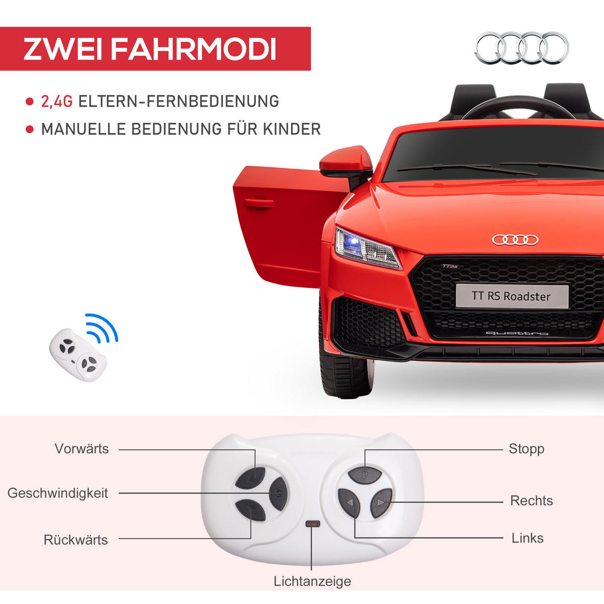 KINDER ELEKTROAUTO, Rot/Gelb, Kunststoff+ Eisen - Rot, Metall (102/60/44cm) - HOMCOM