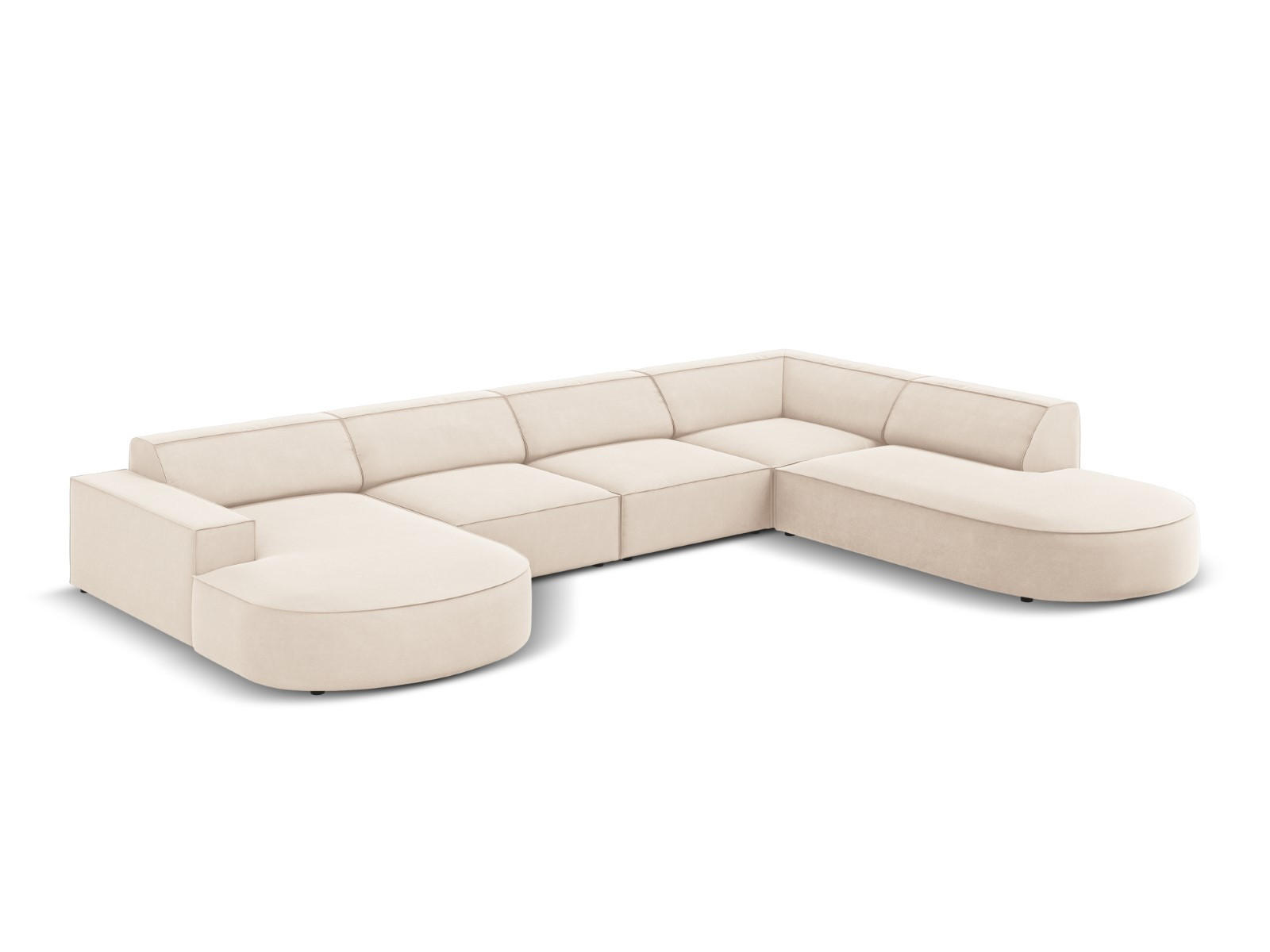PANORAMASOFA rechts Jodie aus Samt leichtes beige 7 Sitzplätze - Beige, Textil (262/70/364cm) - Micadoni