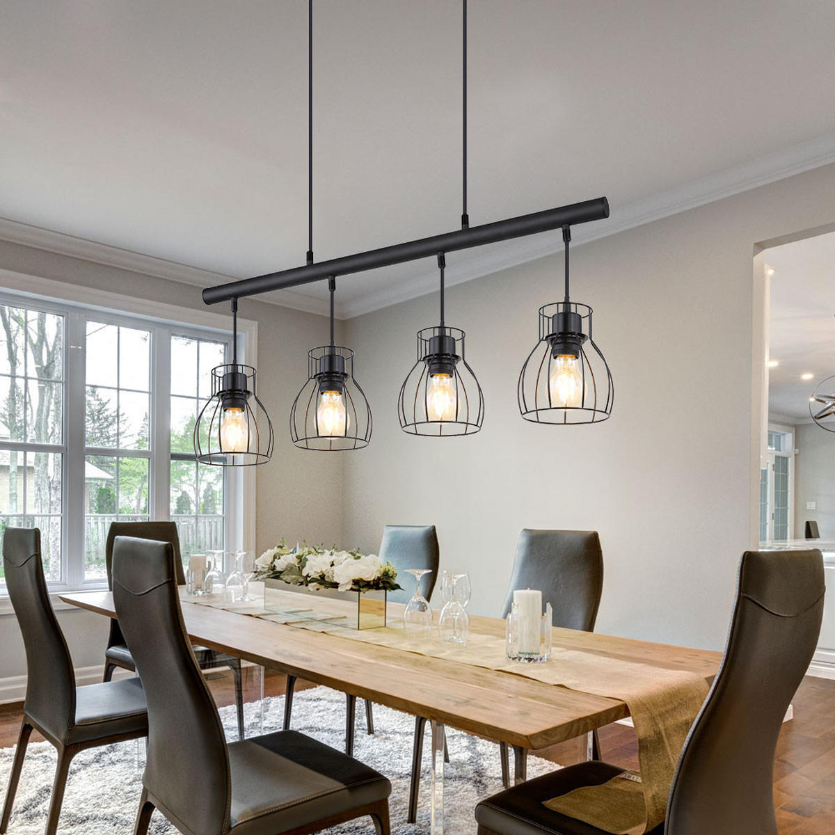 LED HÄNGELEUCHTE Käfig Design Schwarz - Schwarz, Metall (77/14/120cm)