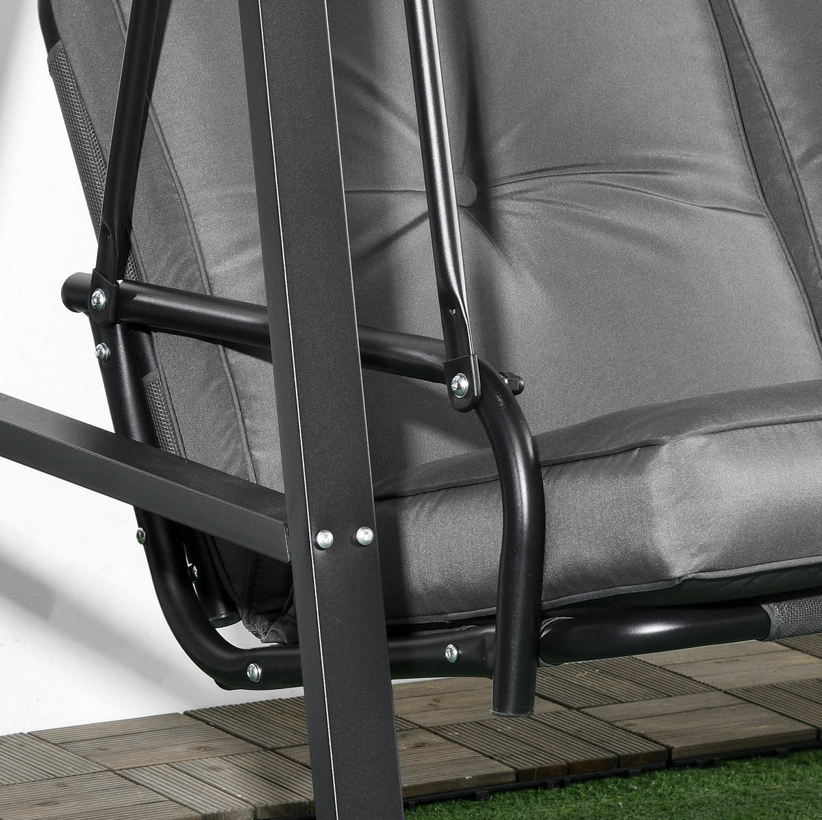 HOLLYWOODSCHAUKEL aus Stahl 145x116x172 cm in Dunkelgrau mit verstellbarem Sonnendach - Dunkelgrau, Metall (145/172/116cm) - Modfu