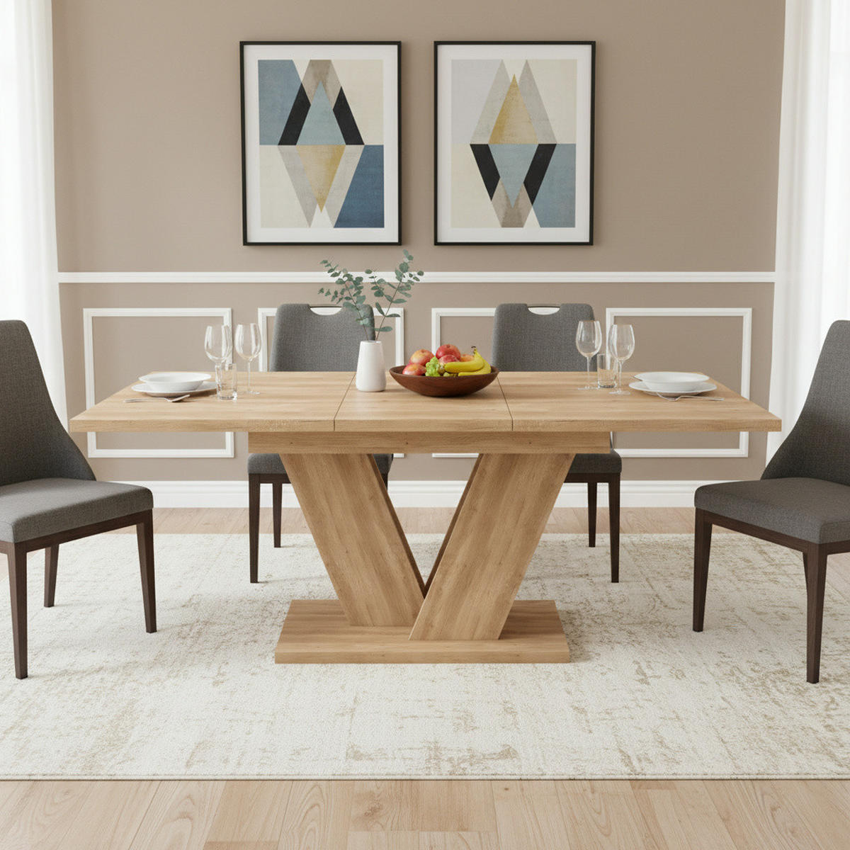 ESSTISCH aus MDF 140/180x80 cm Eichefarben ausziehbar mit V-förmigen Metallbeinen - Eichefarben, Holzwerkstoff (180/80/75.5cm) - Modfu