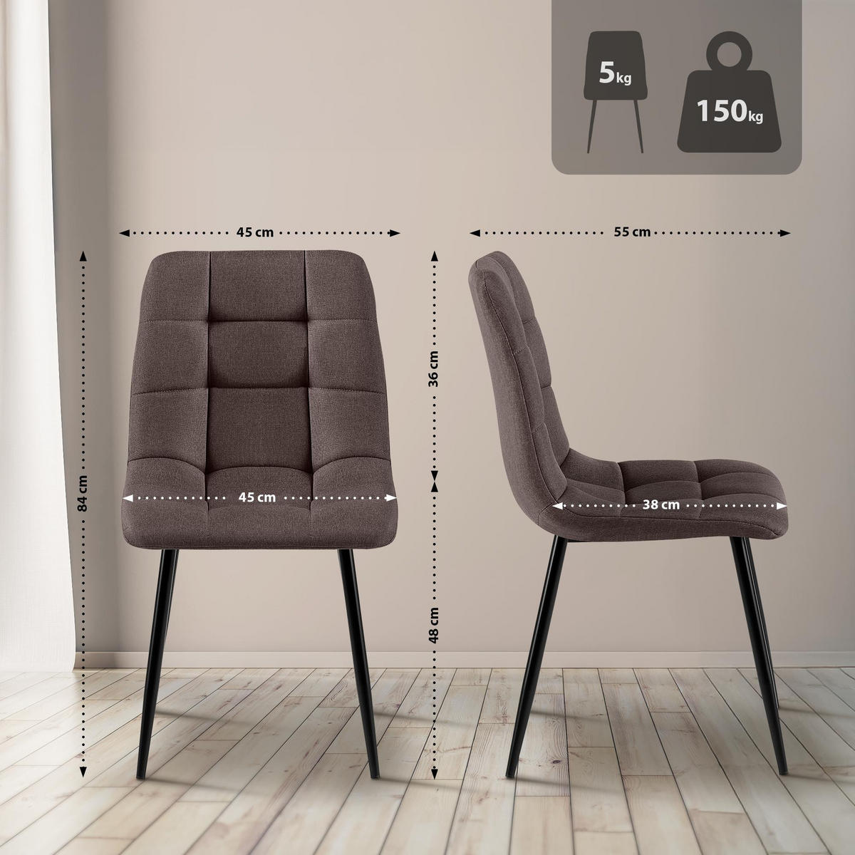 STUHL Stoff Braun - Schwarz/Braun, Textil/Metall (45/84/55cm) - CLP