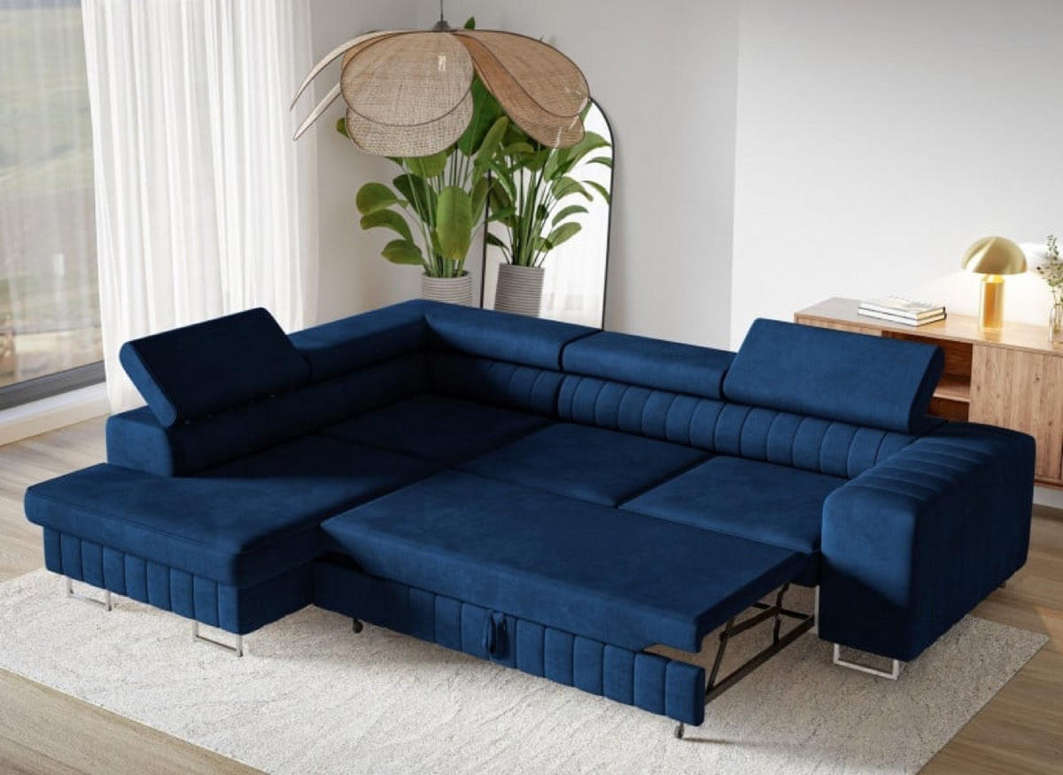 ECKSOFA Kronos Granatblau Silberne Beine Links - Dunkelblau, Textil (274/203cm) - Sepro Meble