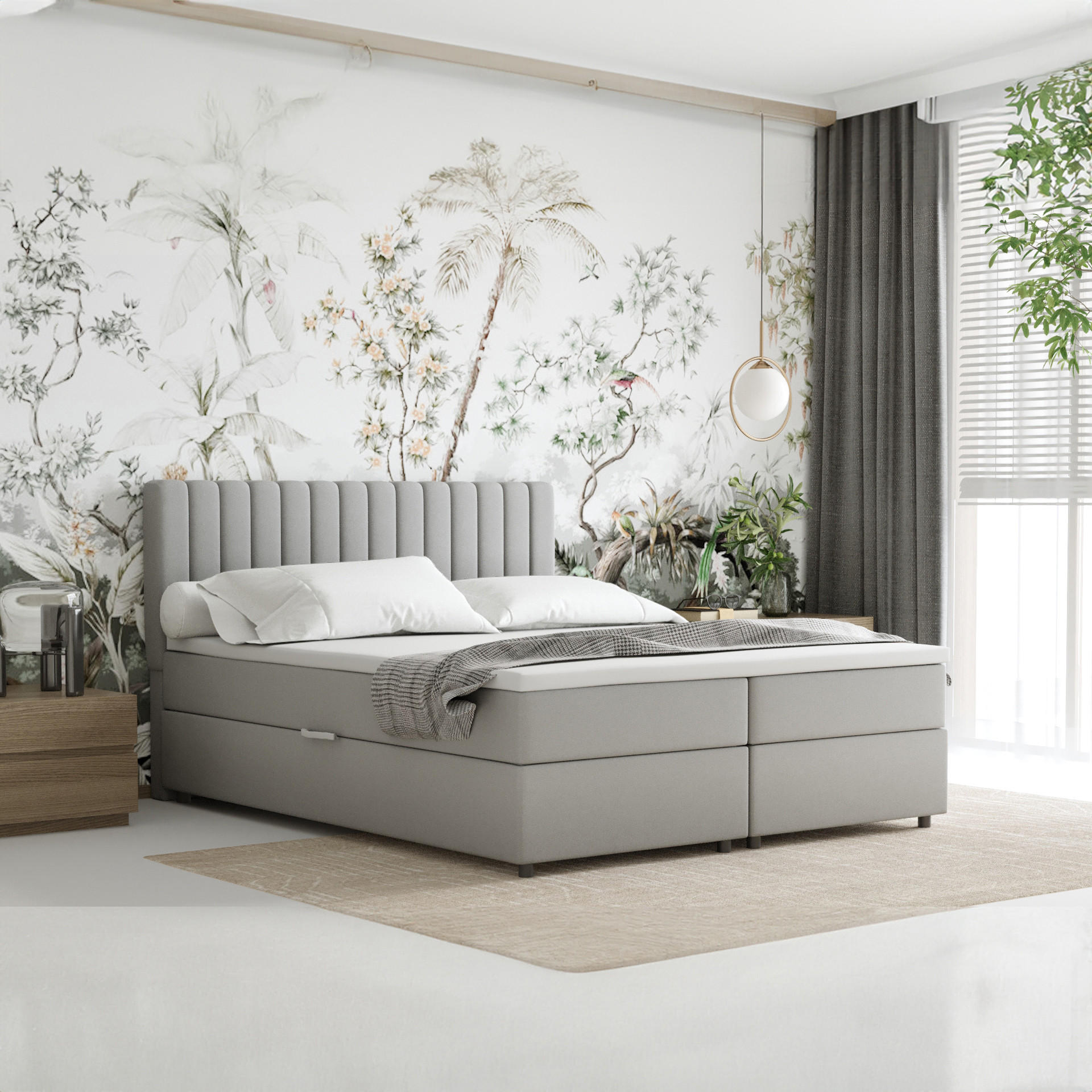 BOXBETT Everest grau 160 x 200 cm Doppelbett mit hochwertiger Bonell-Matratze und Topper - Hellgrau, Holz (160/200cm) - Panda Möbel