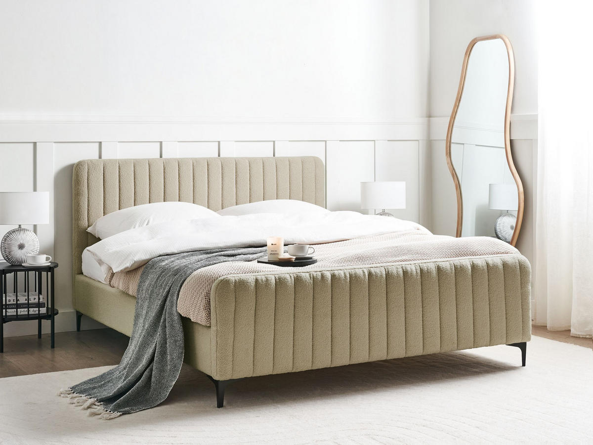 POLSTERBETT mit Lattenrost 160x200 cm Beige Lunan - Beige, Textil (160/200cm) - Beliani