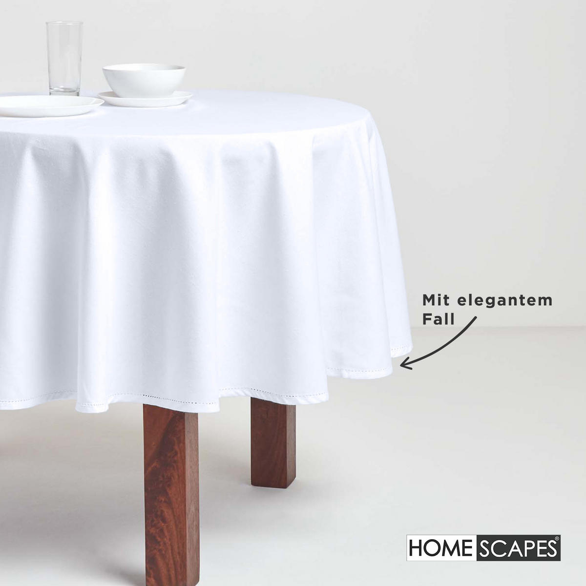 TISCHDECKE weiß rund 178 cm, 100% Baumwolle - Weiß, Textil (178/178cm) - Homescapes