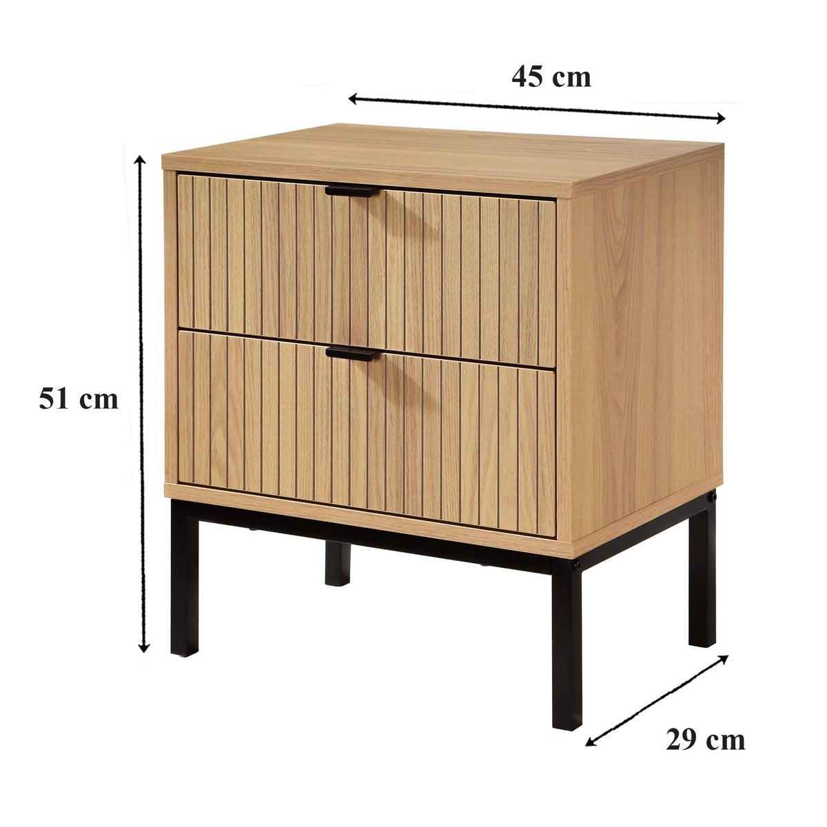 NACHTTISCH 2 Schubladen Effekt Holz mit Rillen - H51cm - Apfelbaumfarben, Holzwerkstoff (29/51/45cm) - Calicosy