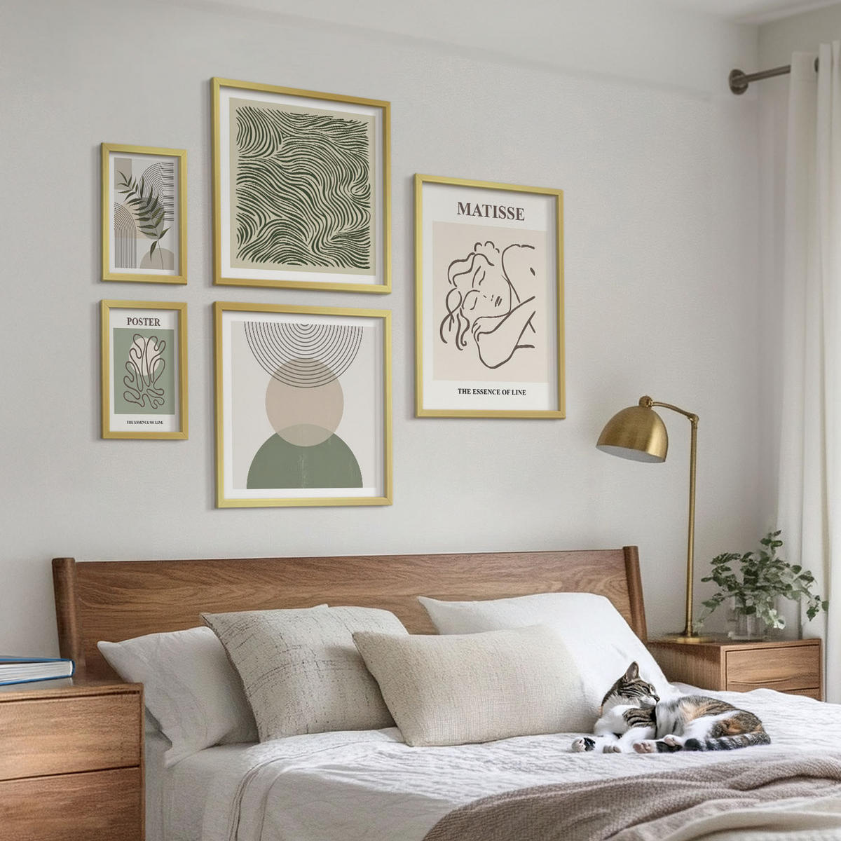 WANDBILDER 5er Set - 50x50 cm & 20x30 cm & 40x60 cm Goldrahmen - Geometrische botanische Muster - Goldfarben, Kunststoff (40/60cm) - ArtPrintCave
