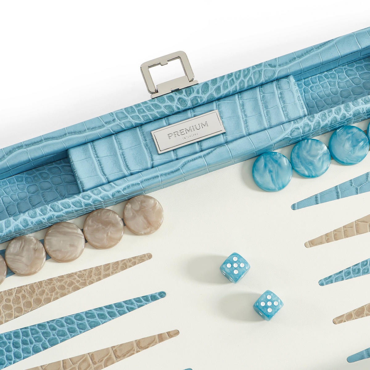 BACKGAMMON – Mittel BACKGAMMON Leder Riviera-Blau 38cm - Blau, Leder (38/24cm) - Premium Interiors