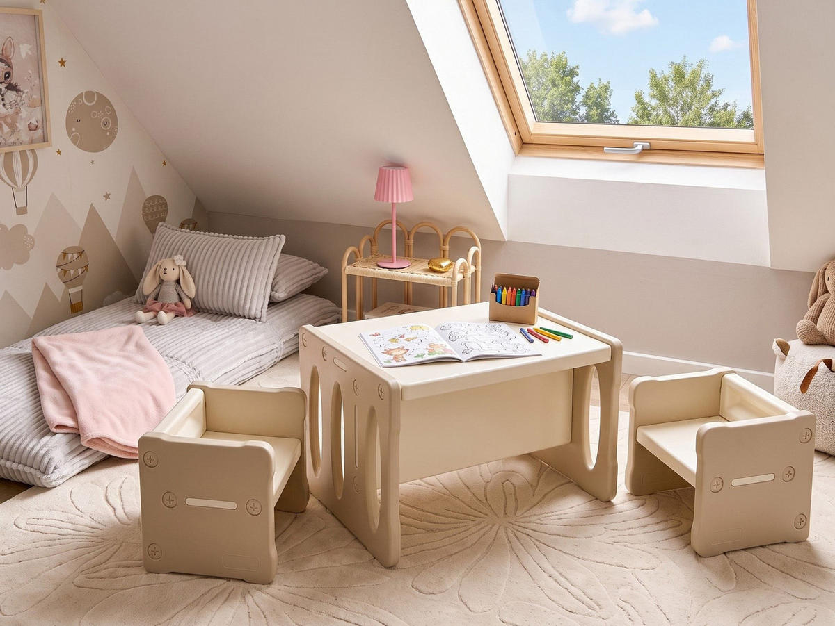 KINDERTISCH mit Stühlen Beige Bulloo - Beige, Kunststoff (67/42/53cm) - Beliani