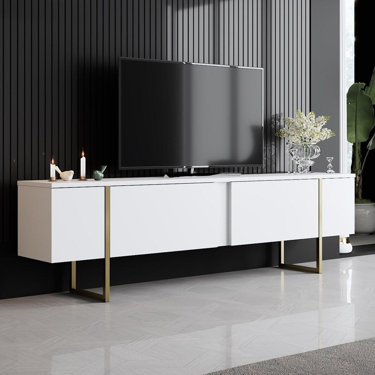 TV-MÖBEL mit 2 Klapptüren Luxe 180/30/50 cm - Weiß, Holzwerkstoff (180/50/30cm) - Calicosy