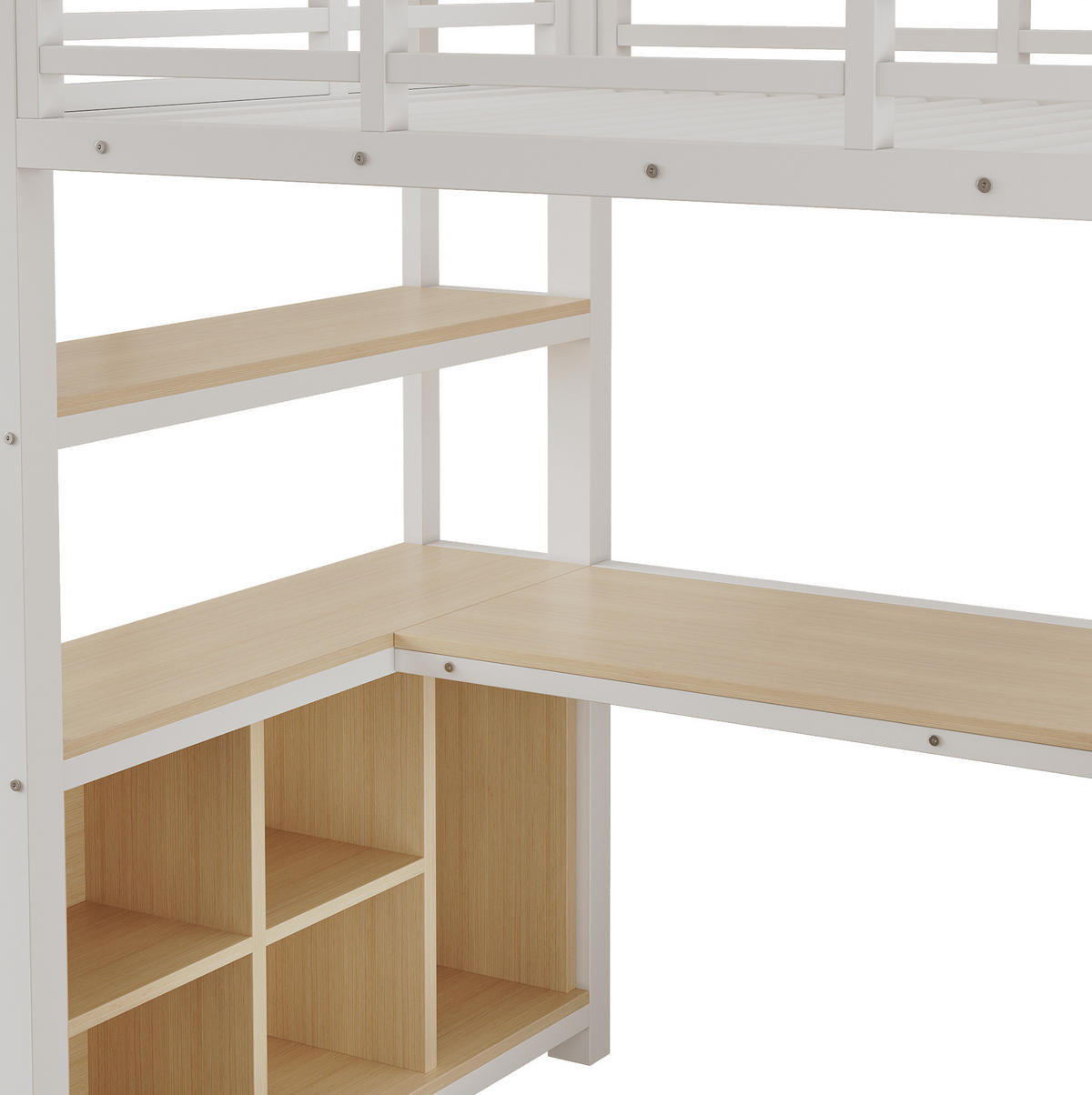 HOCHBETT Metall & MDF 90x200 cm Weiß mit Schreibtisch, Regalen und Kleiderstange - Weiß, Holzwerkstoff (90/200cm) - Modfu