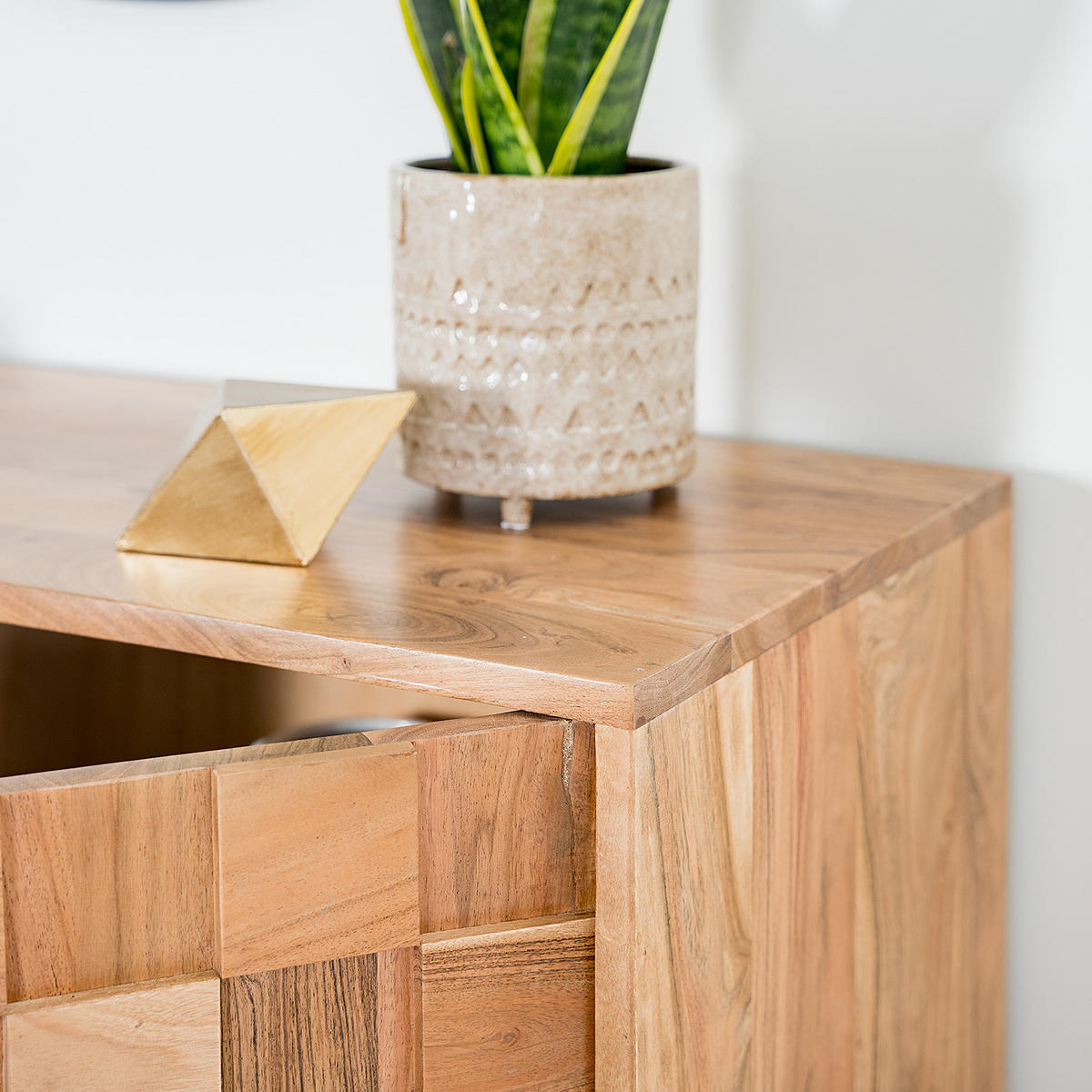 KOMMODE mit 2 Türen - Akazie massiv / Eisen - Akaziefarben, Holz (117/85/40cm) - home24