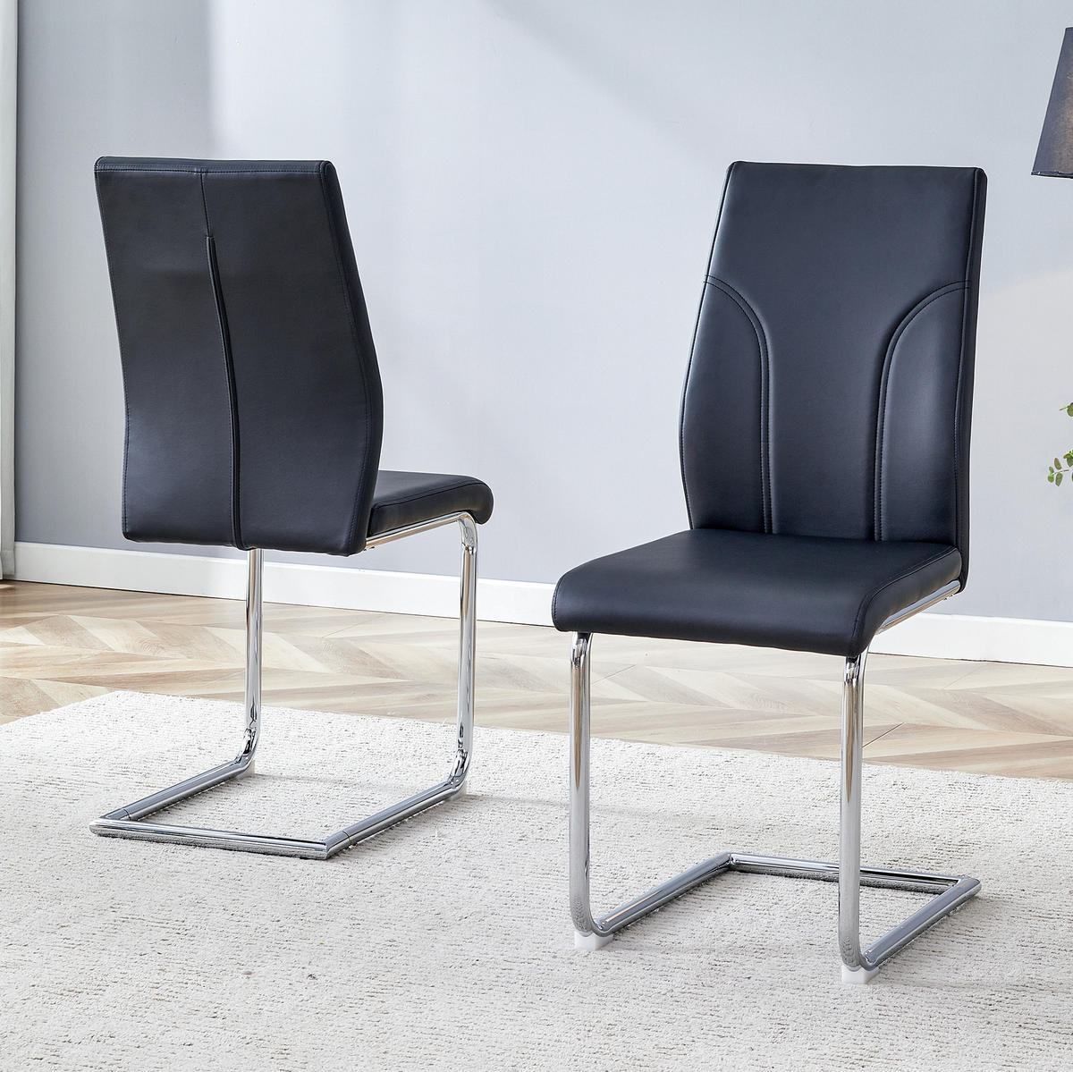 ESSZIMMERSTUHL 2er-Set PU-Leder Schwarz Silber - Schwarz, Metall (40/95/40.6cm) - Meubliv