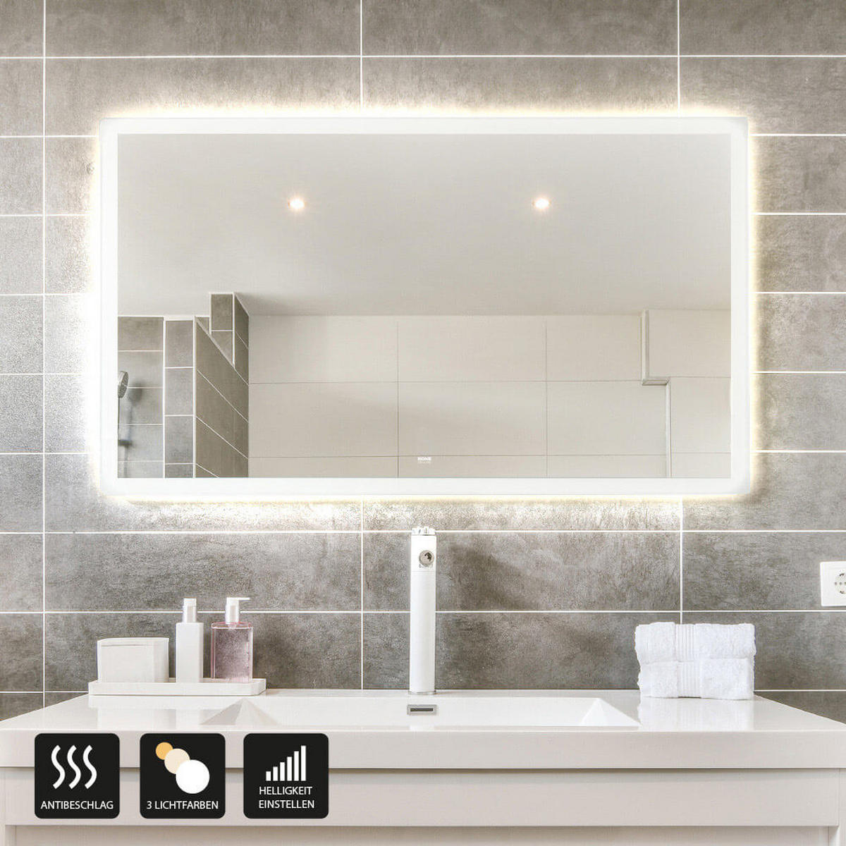 LED-SPIEGEL NOLA - 90 x 70 cm - Weiß, Glas (90/70/1cm) - Home Deluxe
