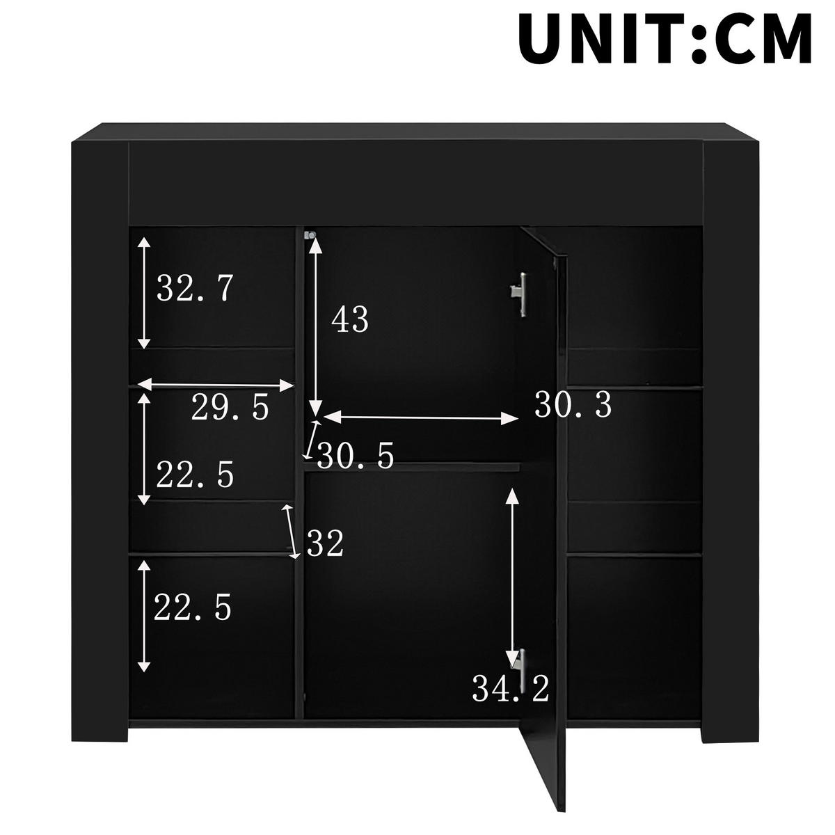 BUFFET 95x35x83 Schwarz Hochglanz Glasregale Schranktür - Schwarz, Holzwerkstoff (35/83/95cm) - FLIEKS