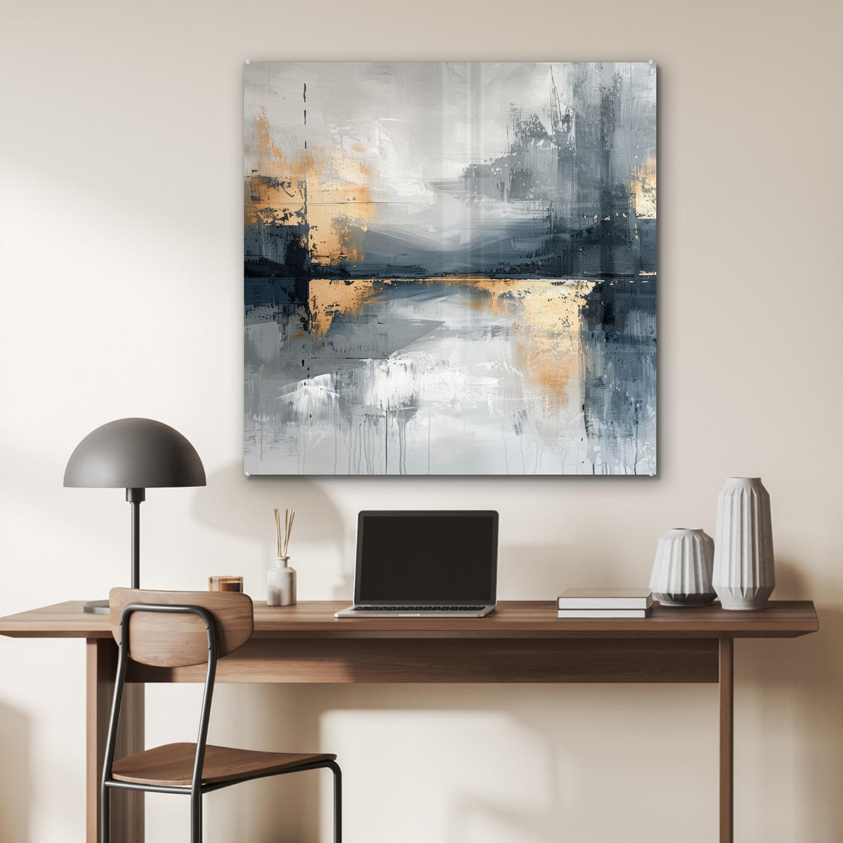 ACRYLGLASBILD Kunst - Grau - Gold - Abstrakt 90x90 cm - Dunkelgrau, Glas (90/90cm) - MuchoWow