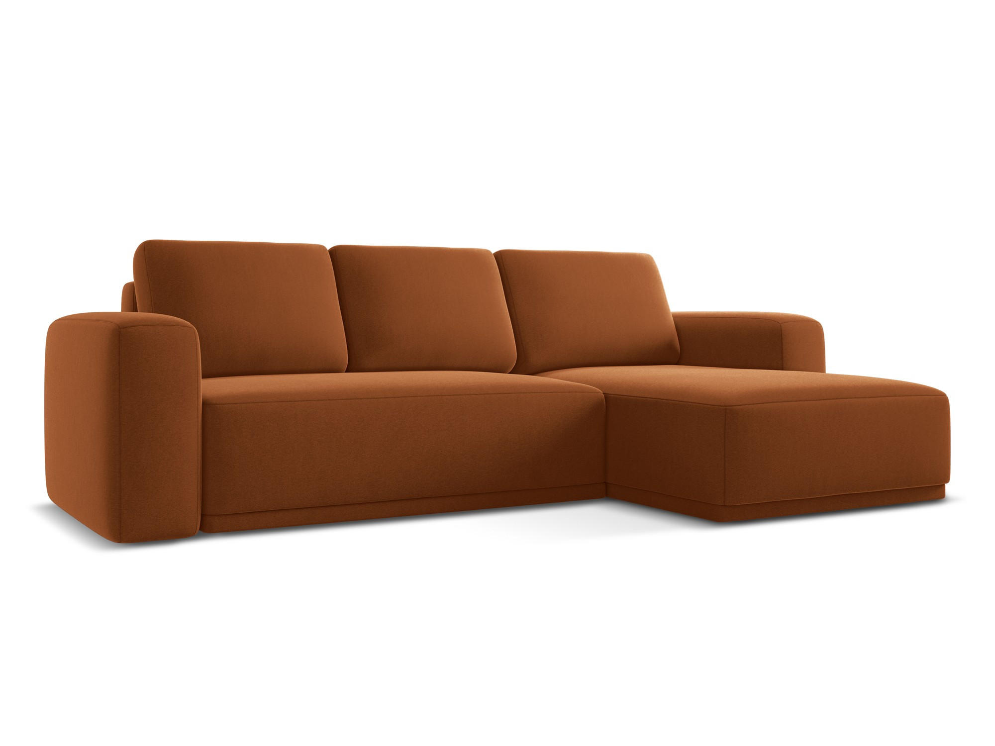 ECKSOFA mit Schlaffunktion Samt Stoff Orange - Terra cotta/Schwarz, Kunststoff/Textil (258/160cm) - Makamii