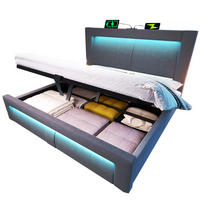 SAMT-POLSTERBETT 160/200 cm mit Bettkasten, LED-Beleuchtung und gepolstertem Kopfteil - Grau, Textil (160/200cm) - BEAOK