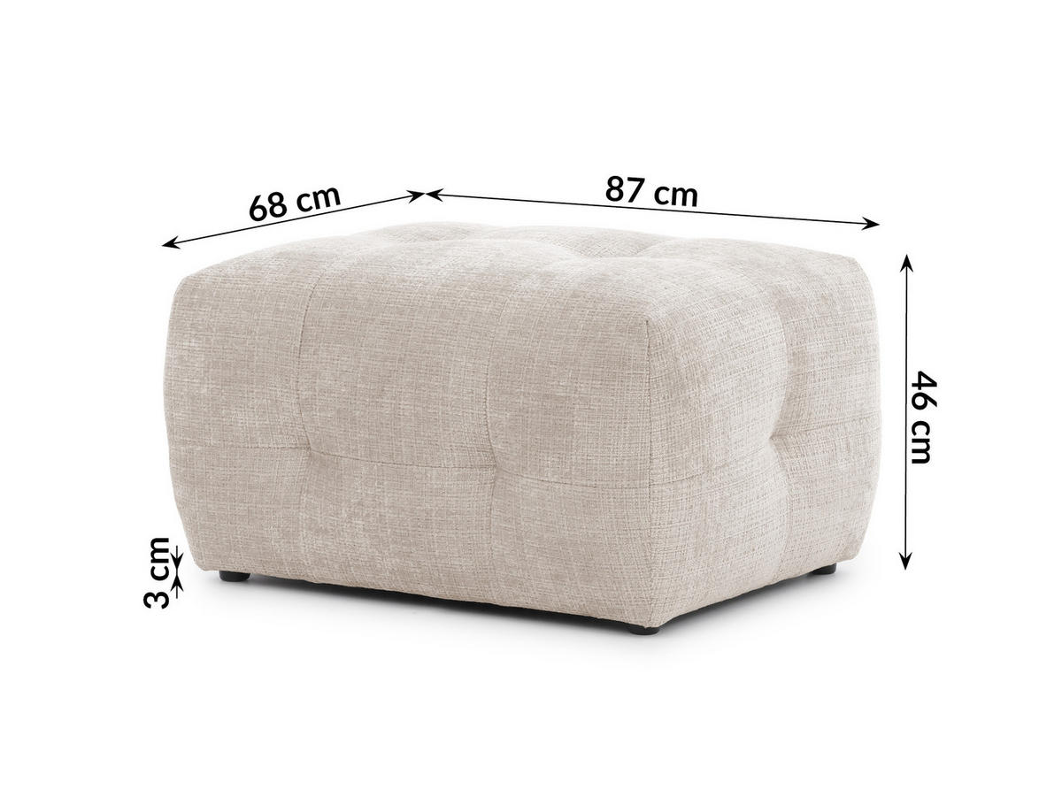 ECKSOFA inkl. Hocker Kozy im Bumpy-Design mit Schlaffunktion und fester Rückenlehne aus weichem Beige Chenille-Stoff - Ottomane links - Beige/Creme, Holz/Kunststoff (161/234cm) - S-Style Möbel