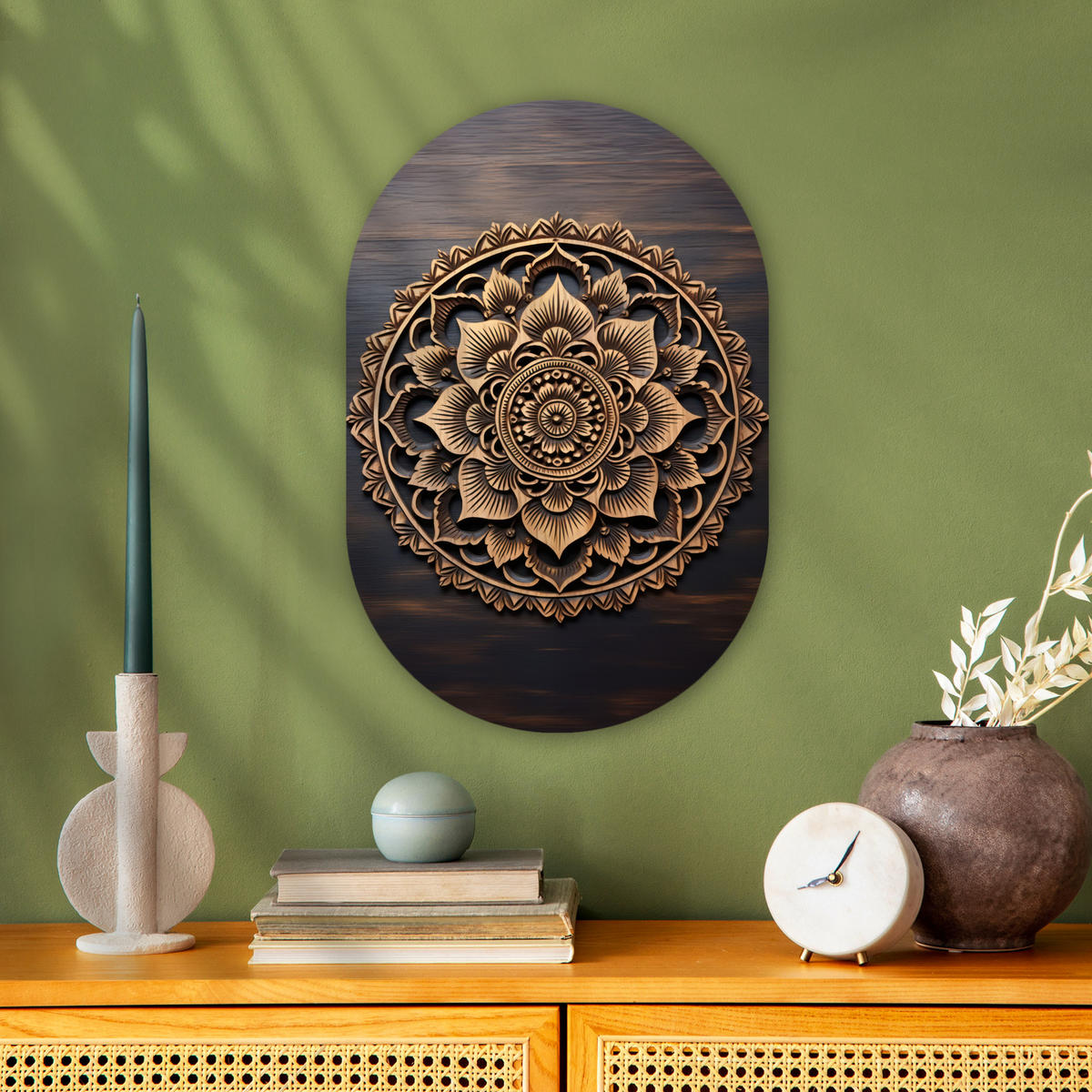 WANDBILD Mandala - Holz - Blumen - Braun 40x60 cm - Gelb, Kunststoff (40/60cm) - MuchoWow