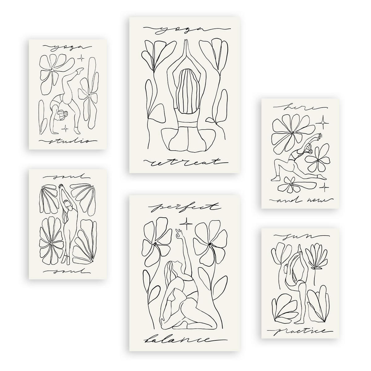 POSTER Set Mit 6 Yoga Musen 4 A3 & A4 Rahmenlos - Klar, Papier (29/3/42cm) - Nacnic