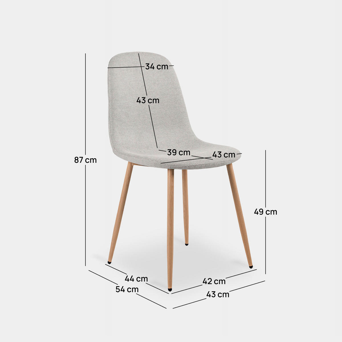 ESSZIMMERSTUHL Ellis Grau 43 cm x 87 cm 4er-Set - Hellgrau, Textil (43/87/54cm) - Klast Home
