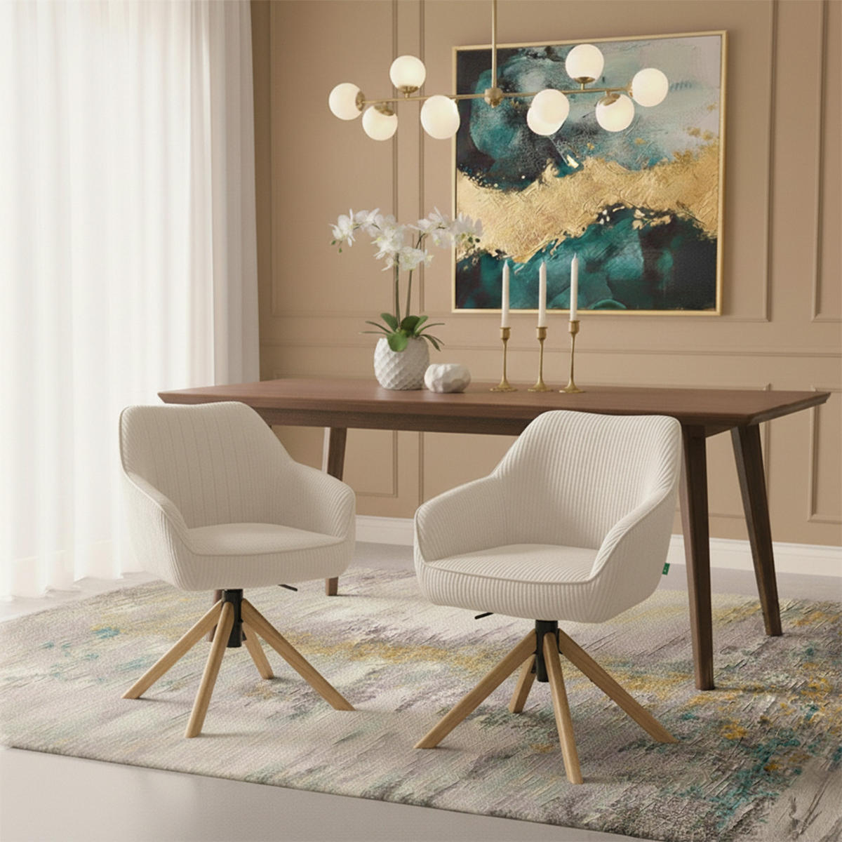 BÜROSTUHL Mika-Olea - Honigeiche/Creme, Eichenholz/Holz (60/83/61cm) - DUBI Möbel