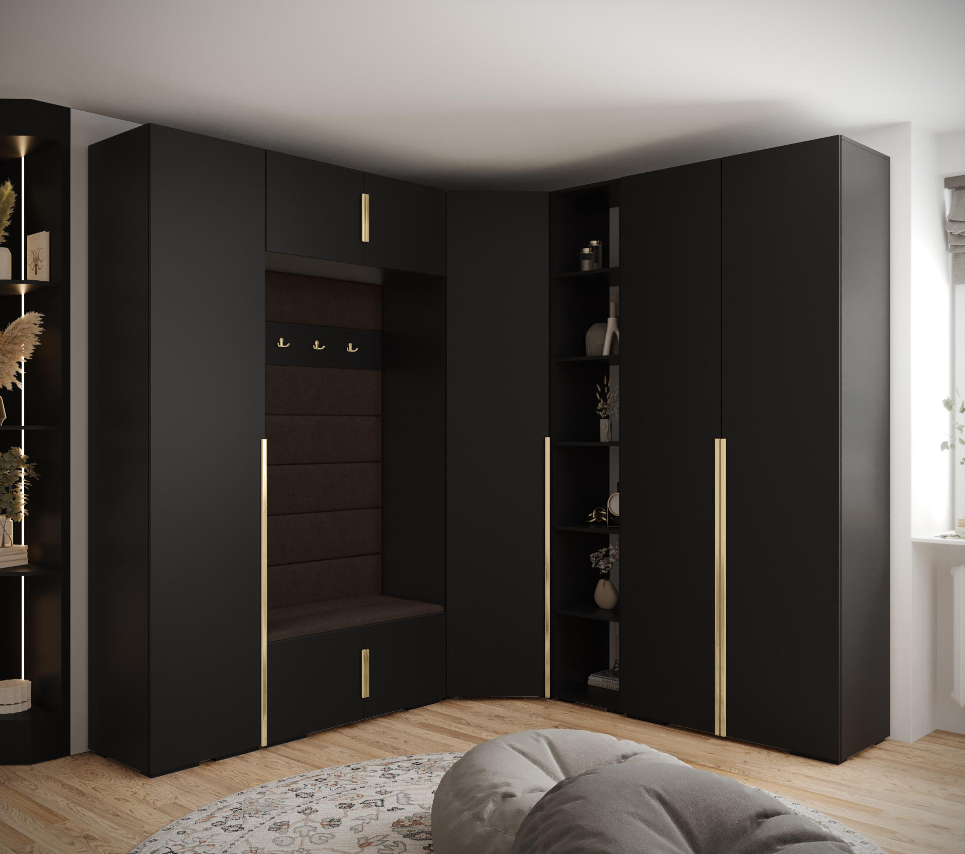 GARDEROBEN-SET 236,7/231,7/47 - Dunkelbraun/Goldfarben, Holz/Kunststoff (181.7/236.7/47cm) - Abiks Möbel