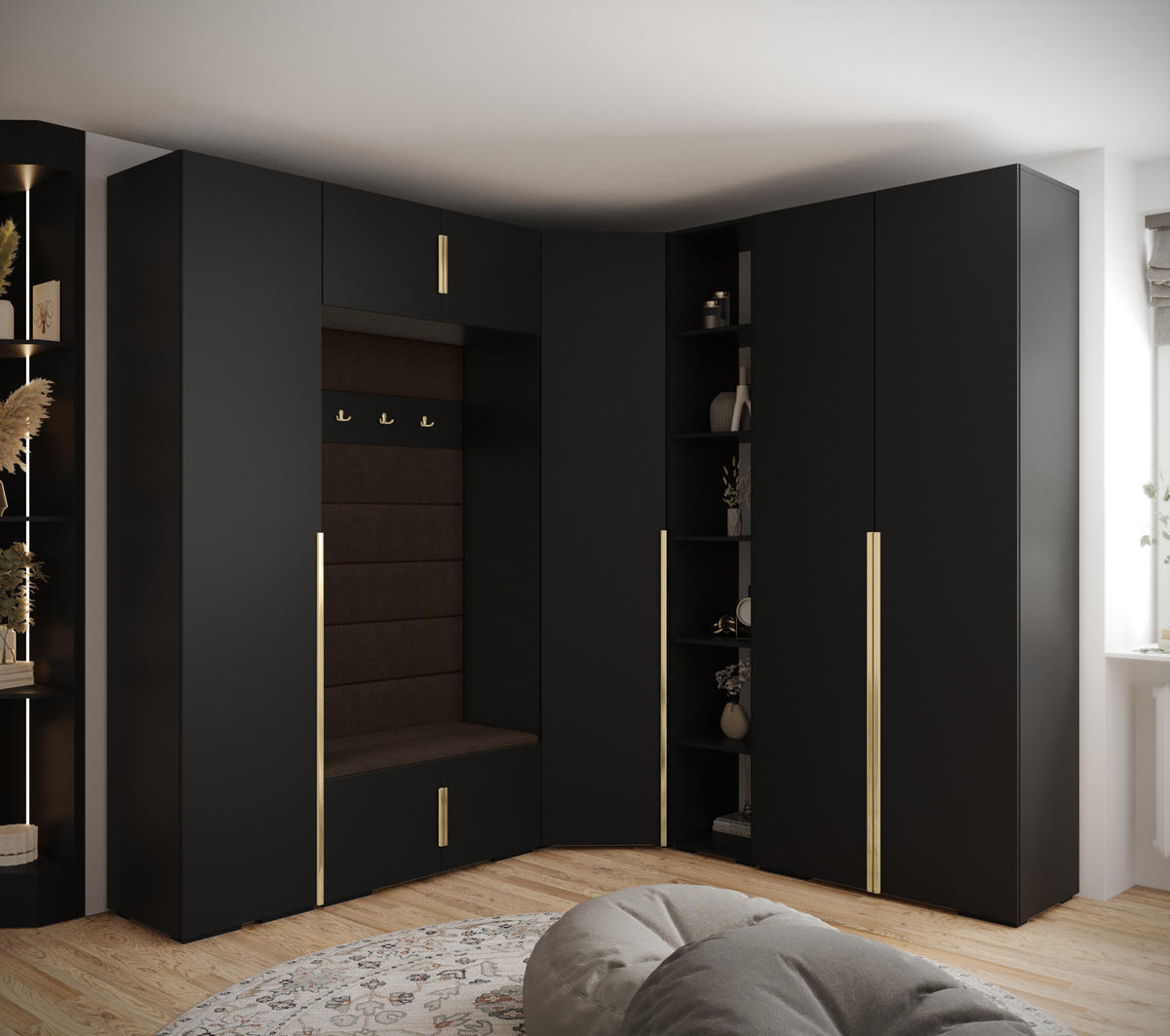GARDEROBEN-SET 236,7/231,7/47 - Dunkelbraun/Goldfarben, Holz/Kunststoff (181.7/236.7/47cm) - Abiks Möbel