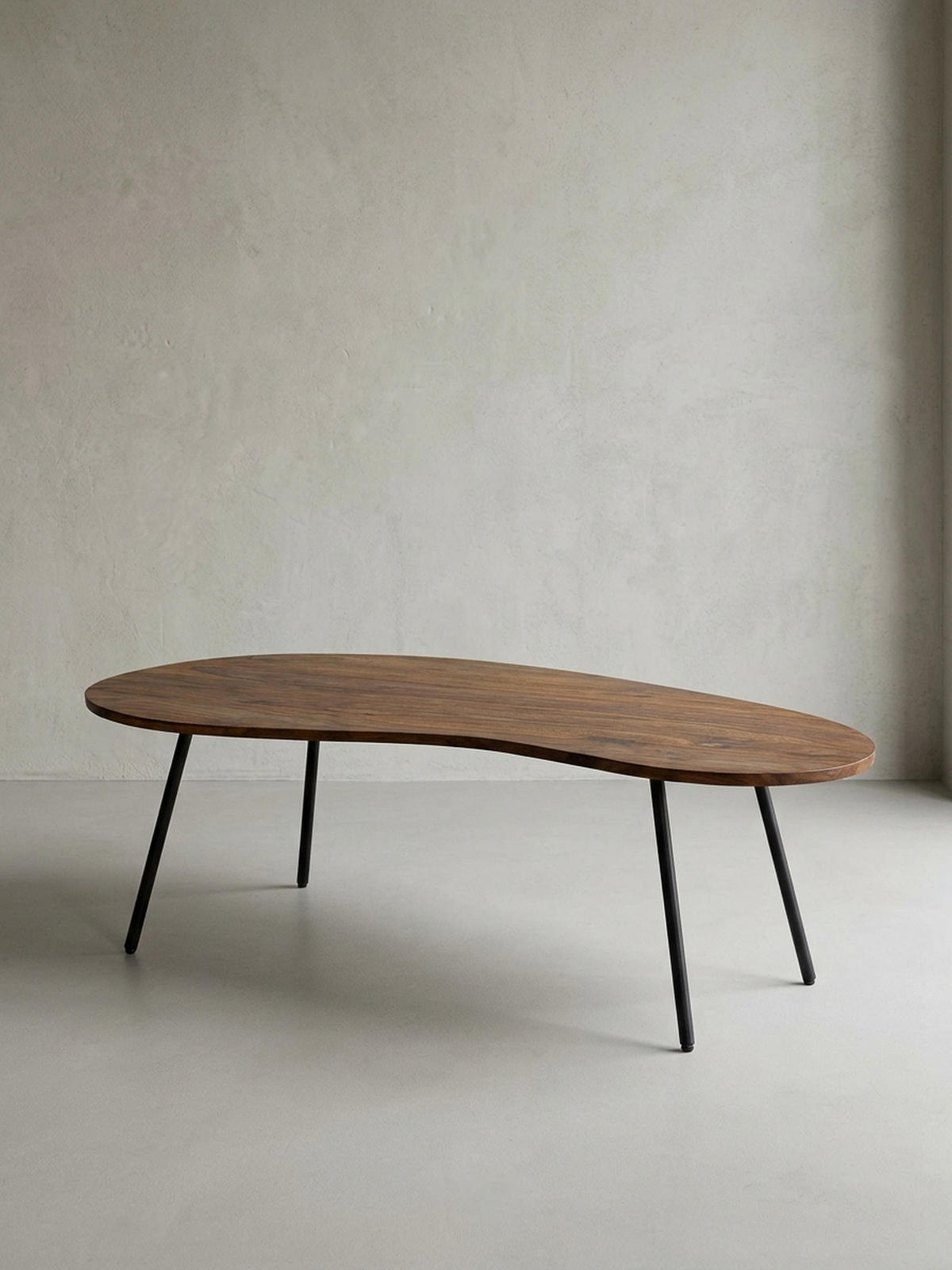 COUCHTISCH Retro-Stil mit Nierenform, Massivholz, Metallbeine, pflegeleichte Tischplatte, Braun 122x63x36 cm - Schwarz/Braun, Holz/Metall (63/122/36cm) - KADIMA DESIGN