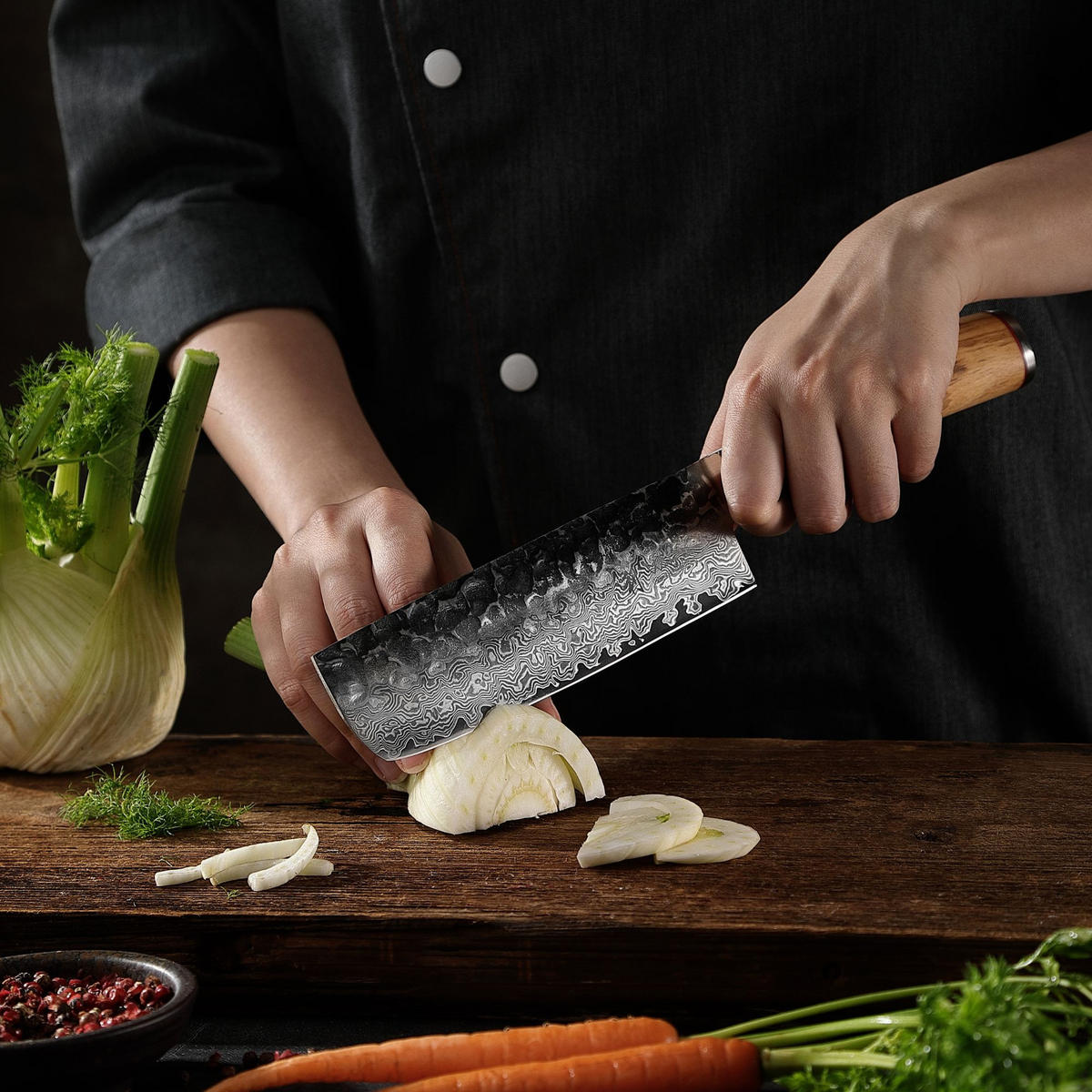 NAKIRIMESSER Damast HS Oliven Serie - Braun, Metall (31cm) - Wakoli