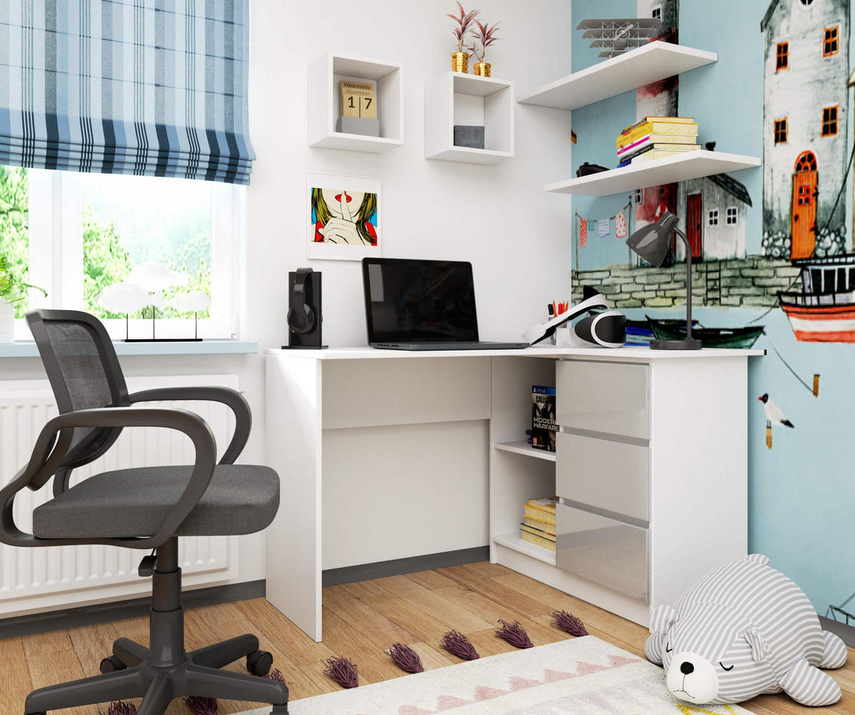 SCHREIBTISCH Weiß, Metallisch Glanz 77/124/85 - Weiß, Holzwerkstoff (85/124/77cm) - RAUMHIRSCH FURNITURE