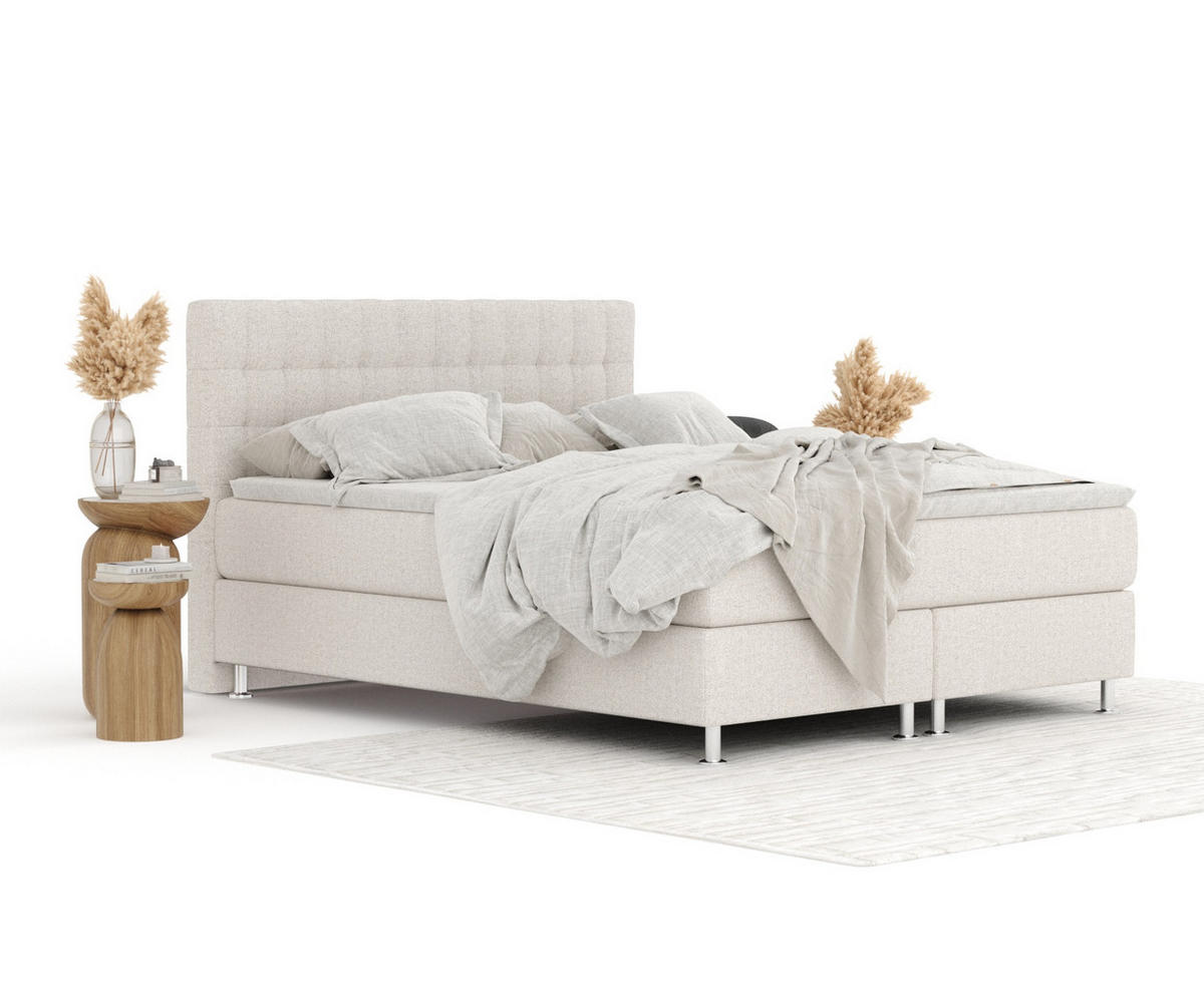 BOXSPRINGBETT Sorrento Hellbeige 140/200 cm mit Latex-Topper - Beige/Silberfarben, Holz/Holzwerkstoff (140/200cm) - Maison de Reve