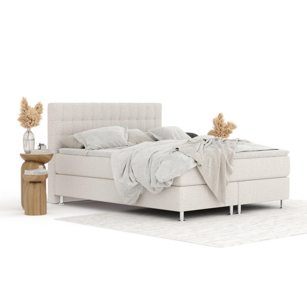 Thumbnail - Maison de Reve Boxspringbett, Beige, Textil, Buche, Kiefer, H3, Höhe ca. 21 cm, 200x200 cm, FSC 100%, Made in EU, Oeko-T...