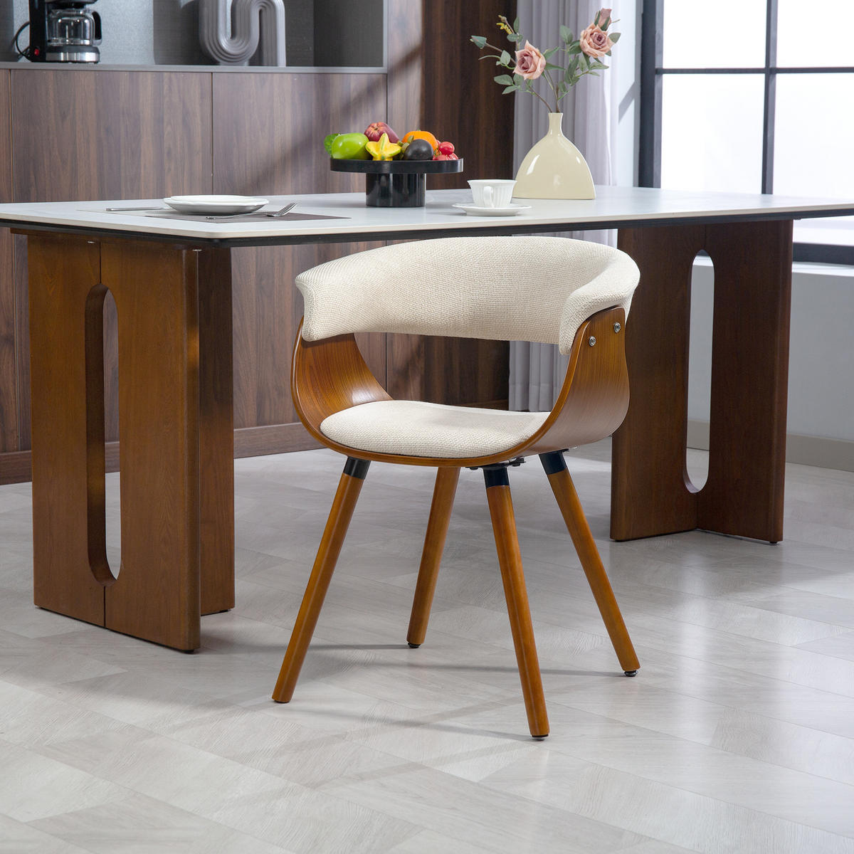 ESSZIMMERSTUHL Polyester Schaumstoff Beige - Beige, Holz (55/75/62cm) - HOMCOM