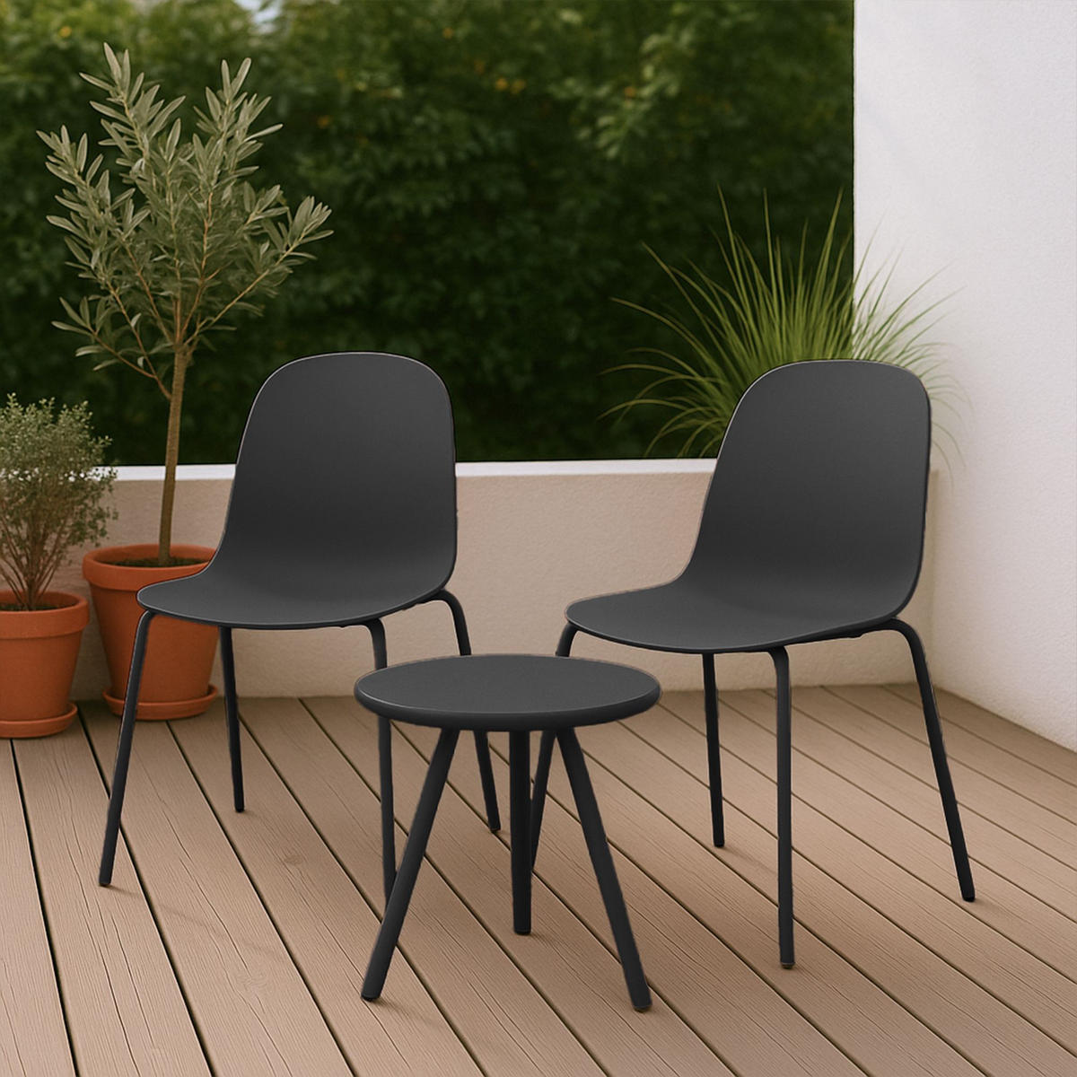 GARTENSITZGRUPPE Kunststoff Schwarz - Schwarz, Kunststoff - CLP